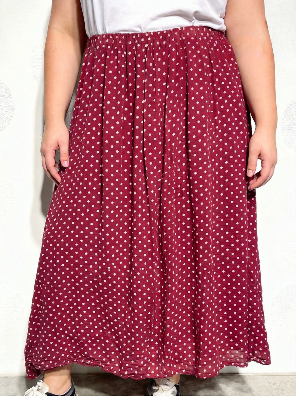 Cotton Polka Dot Skirt Deep Red