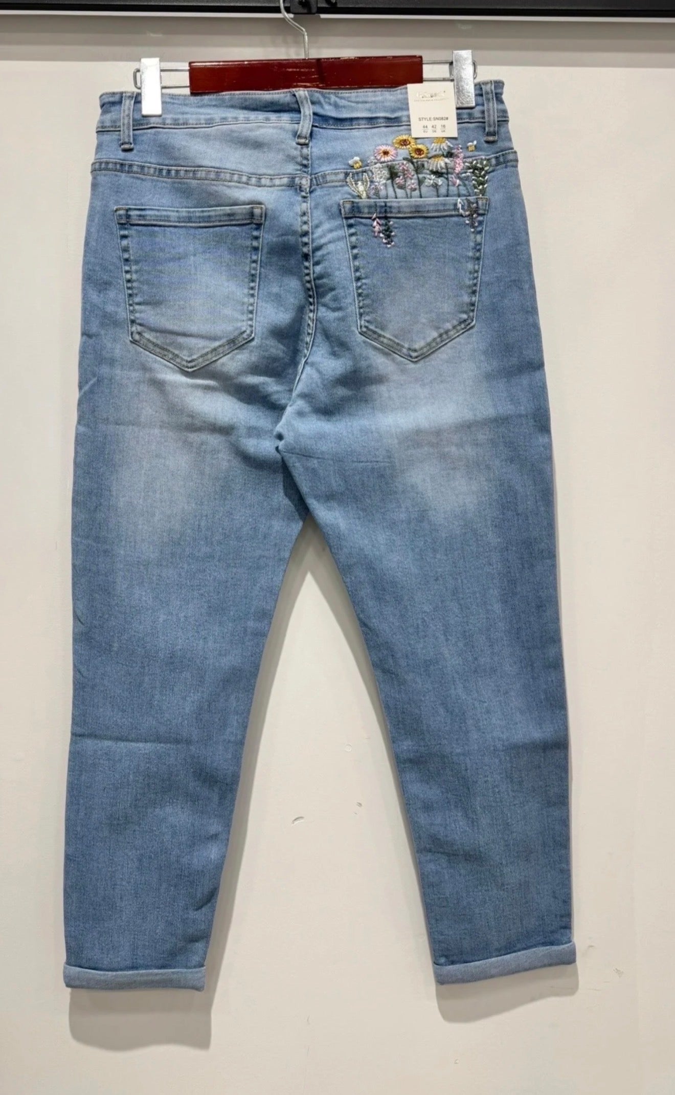 Embroidered mom fit jeans
