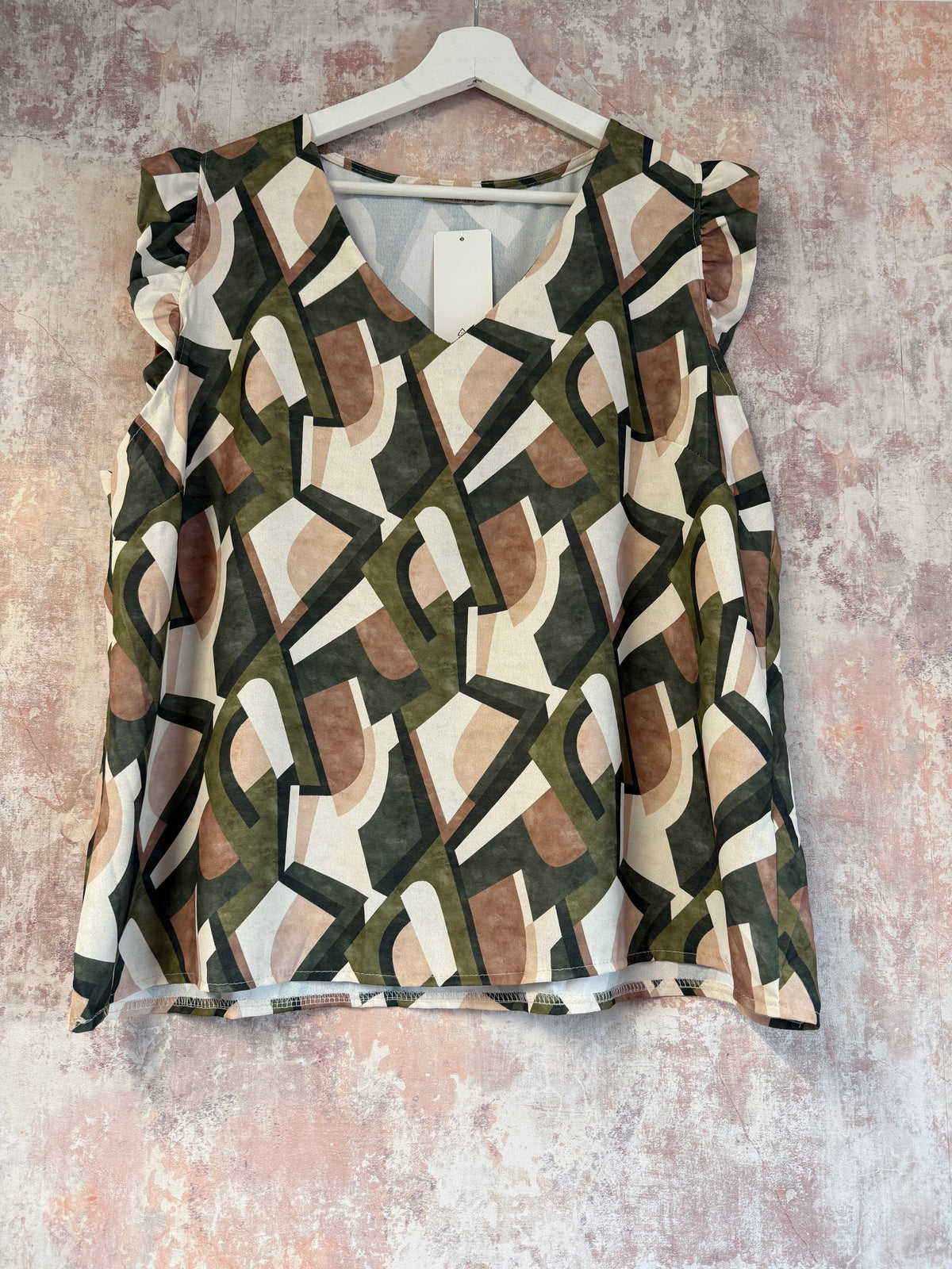 V neck Patterned Blouse