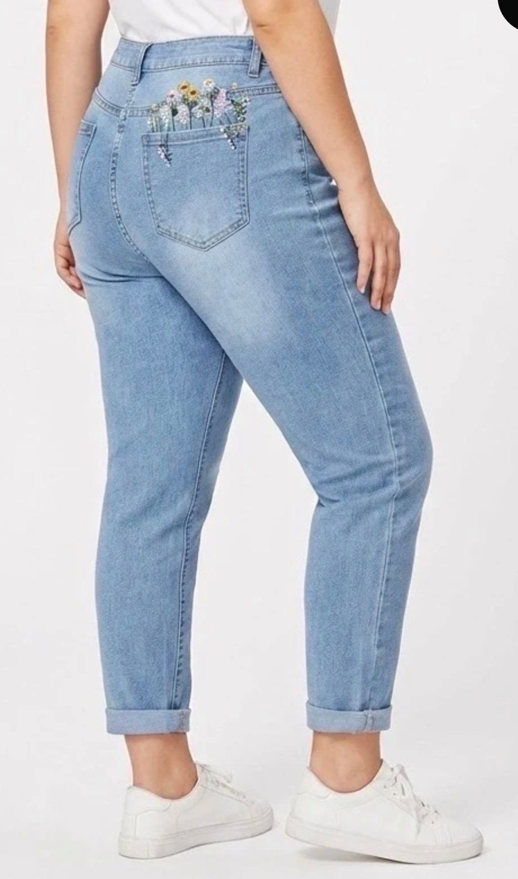 Embroidered mom fit jeans