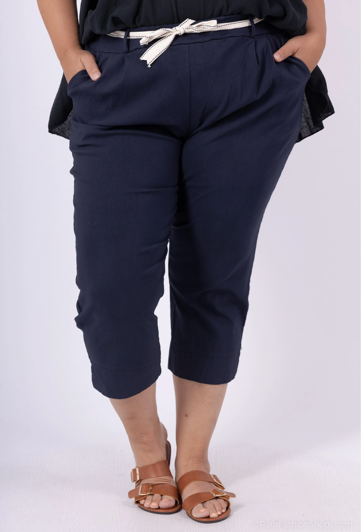 Cotton Capri Trousers Navy