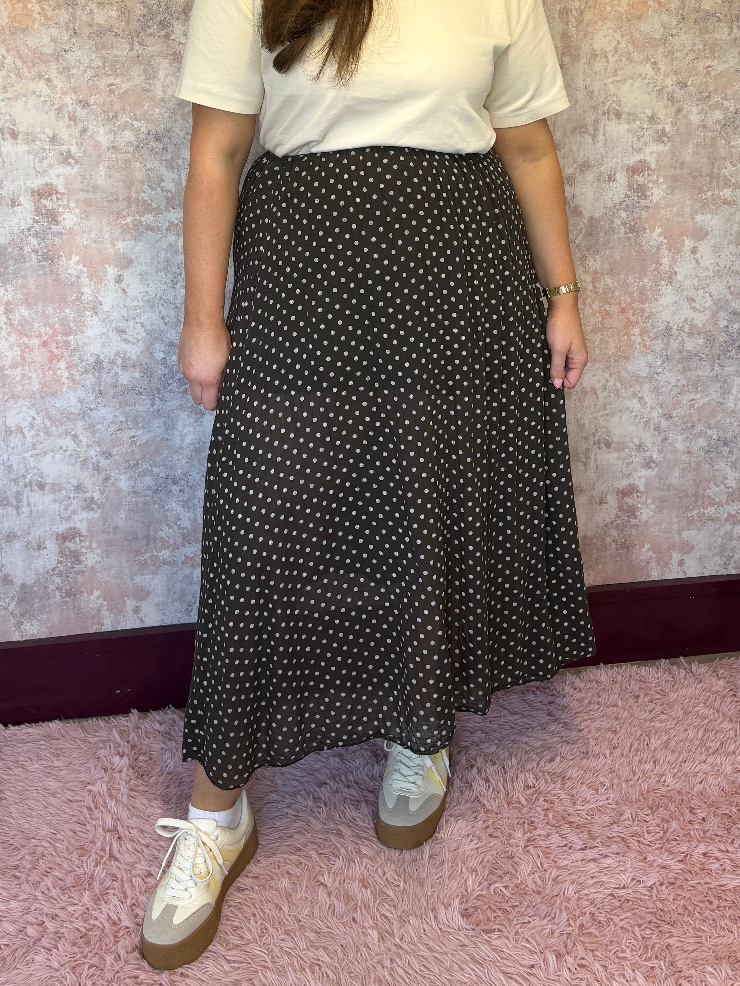 Cotton Polka Dot Skirt Brown