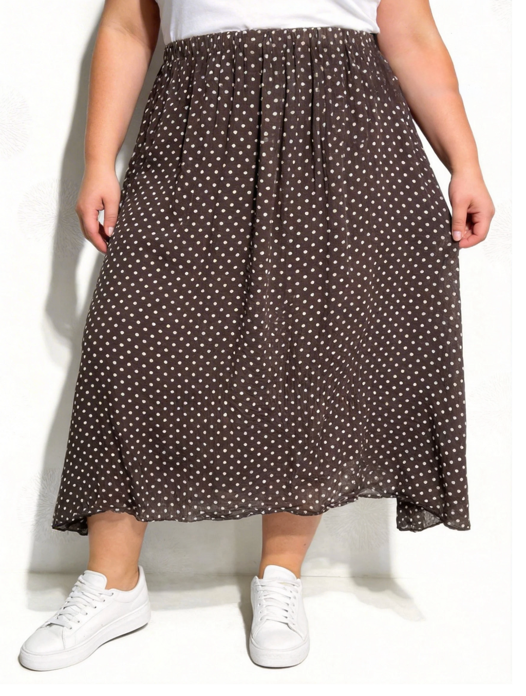 Cotton Polka Dot Skirt Brown