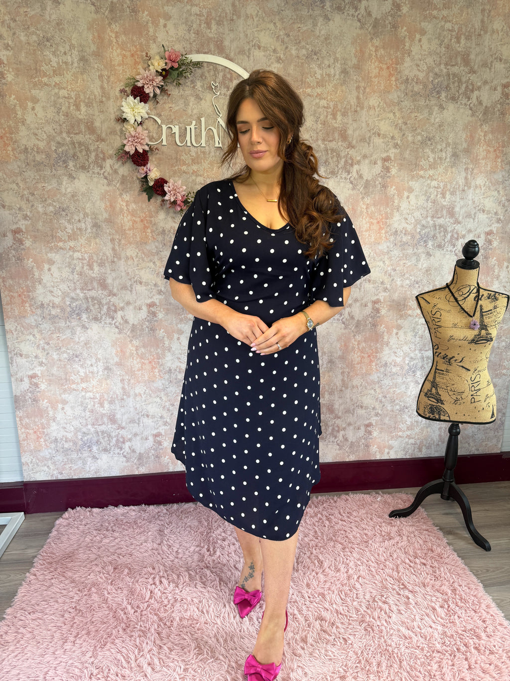 Polka Dot Dress Navy