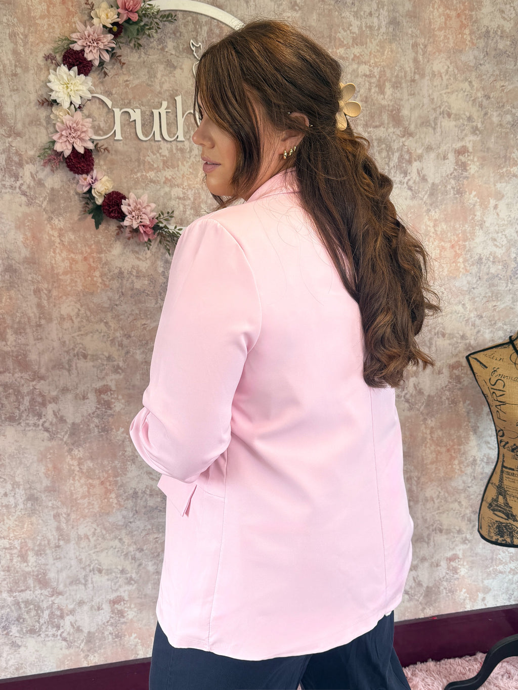 Ruched Sleeve Blazer Baby Pink