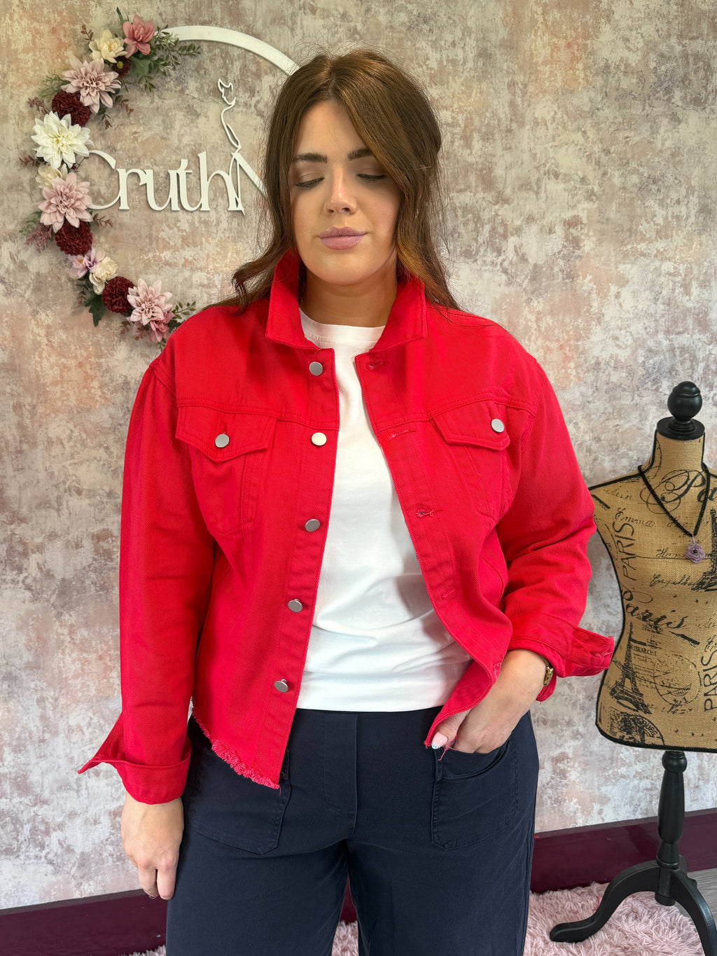 Freya cotton denim jacket Red