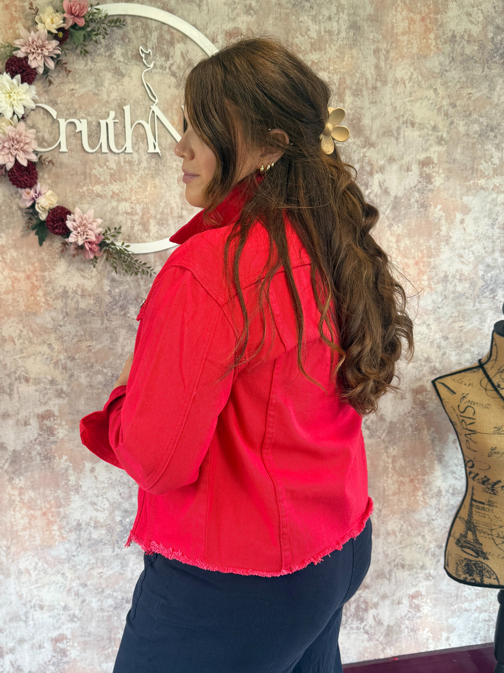 Freya cotton denim jacket Red