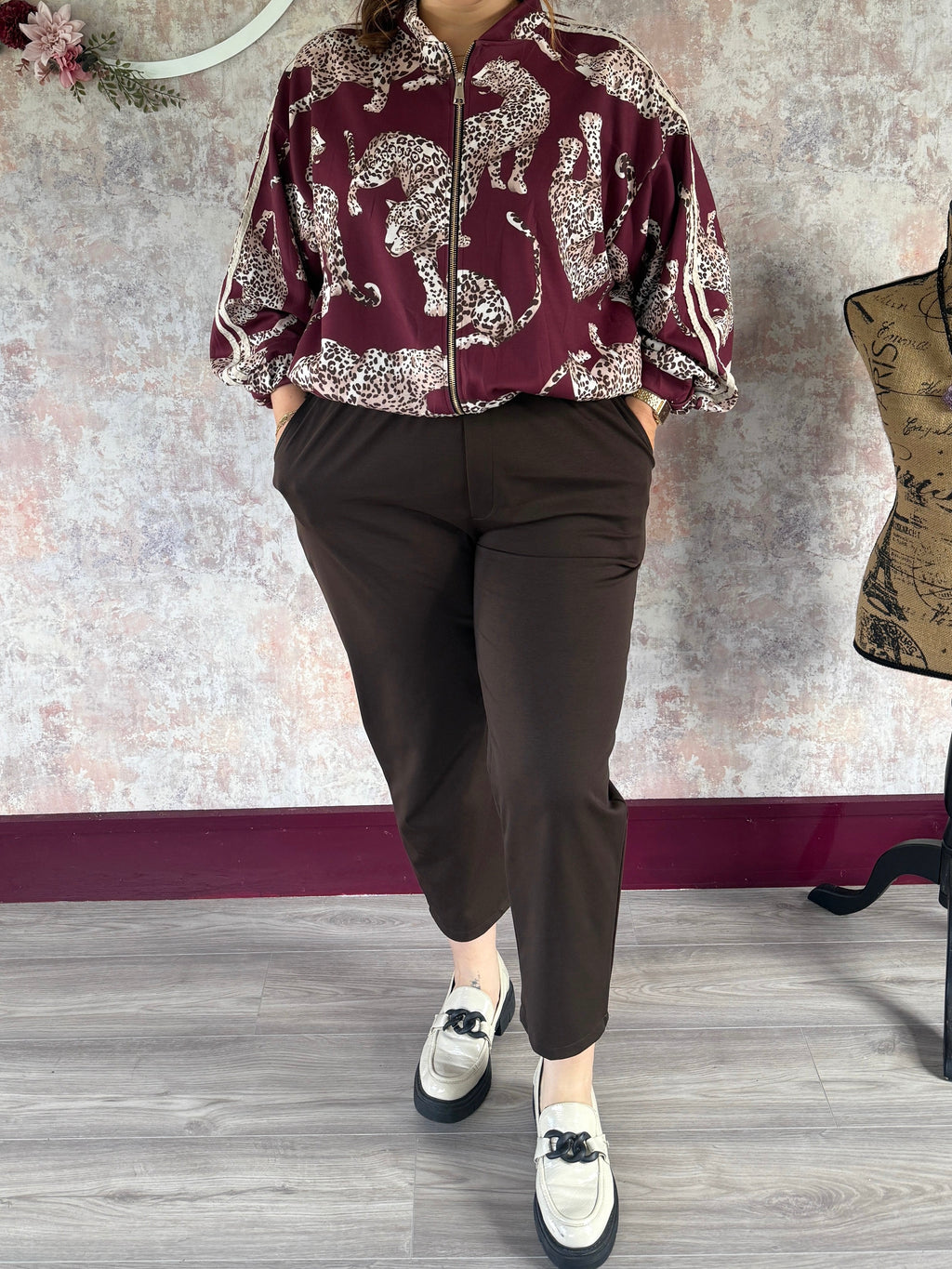 "I can do it all" Stretch Trousers Brown
