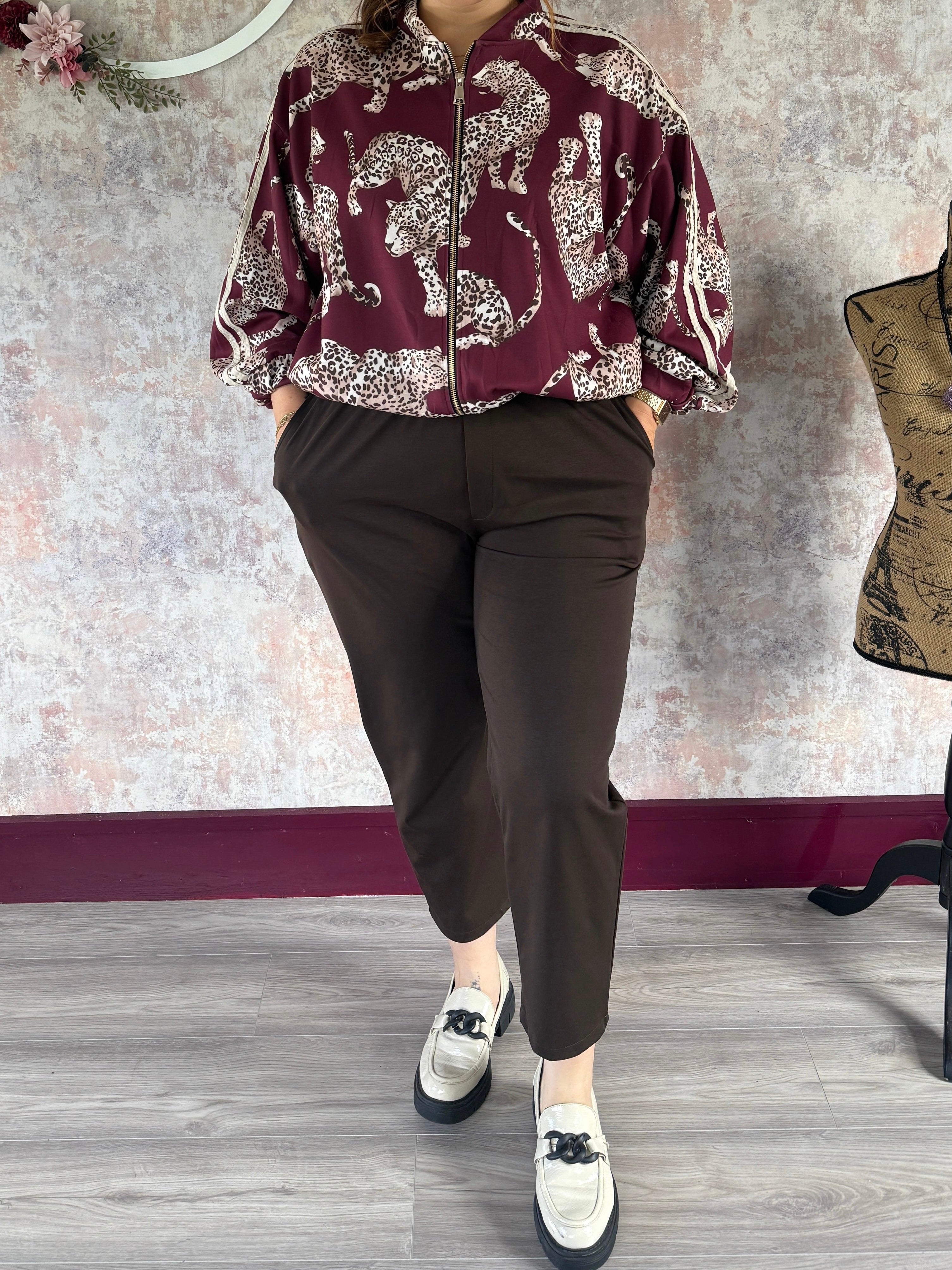 "I can do it all" Stretch Trousers Brown