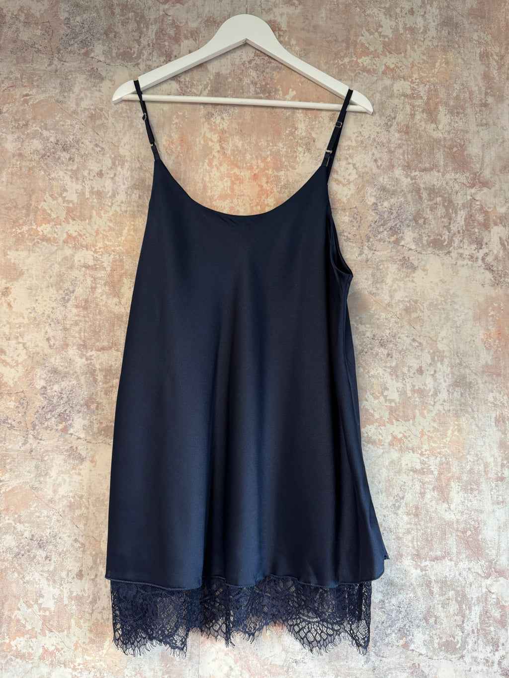Silk feel lace bottom cami Navy