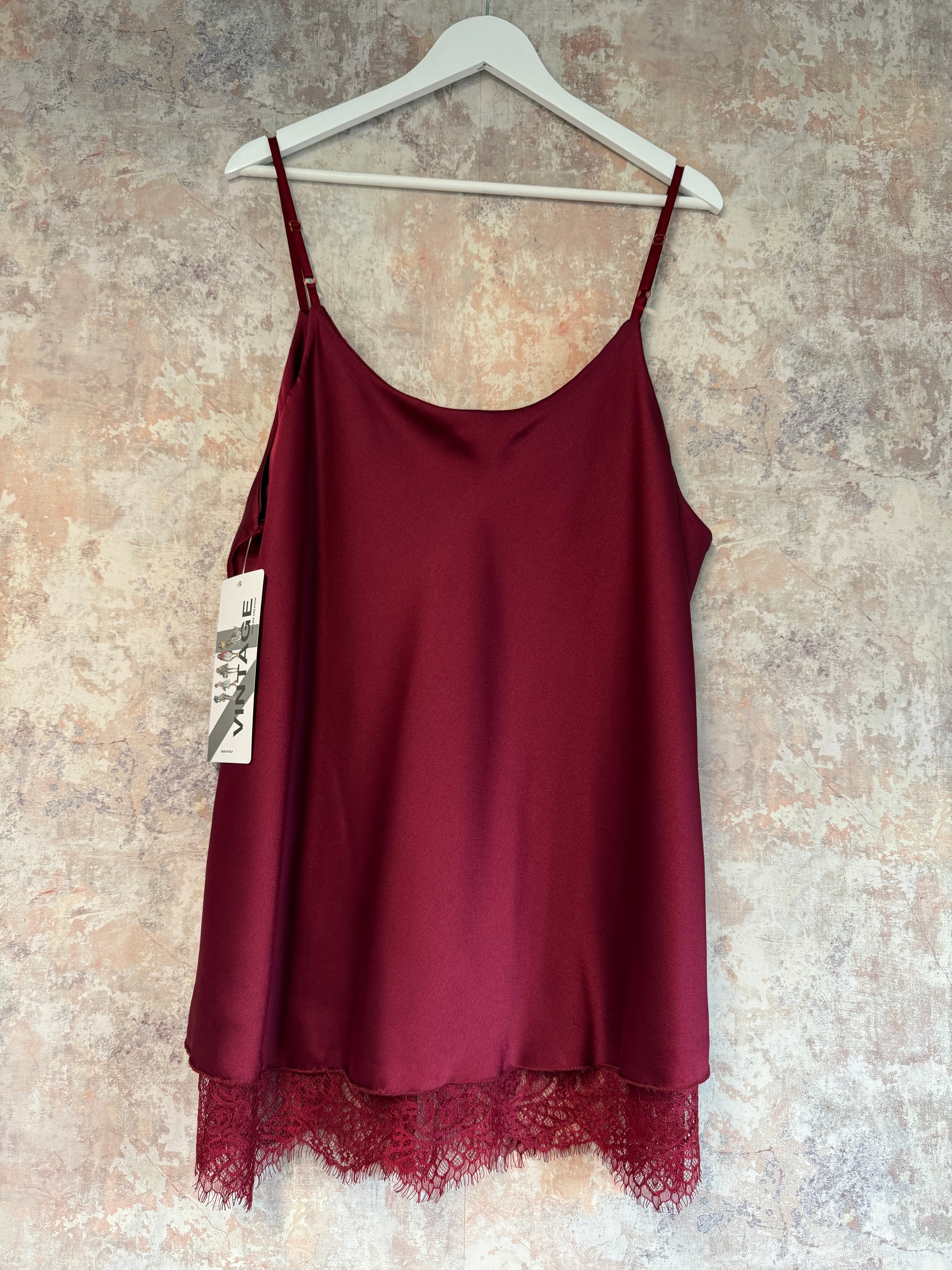 Silk feel lace bottom cami Burgundy