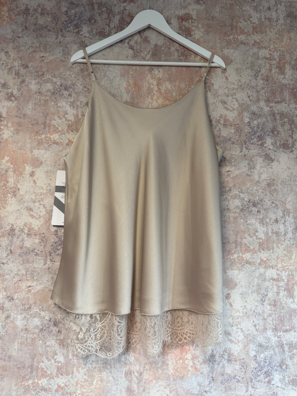 Satin feel lace bottom cami Champagne