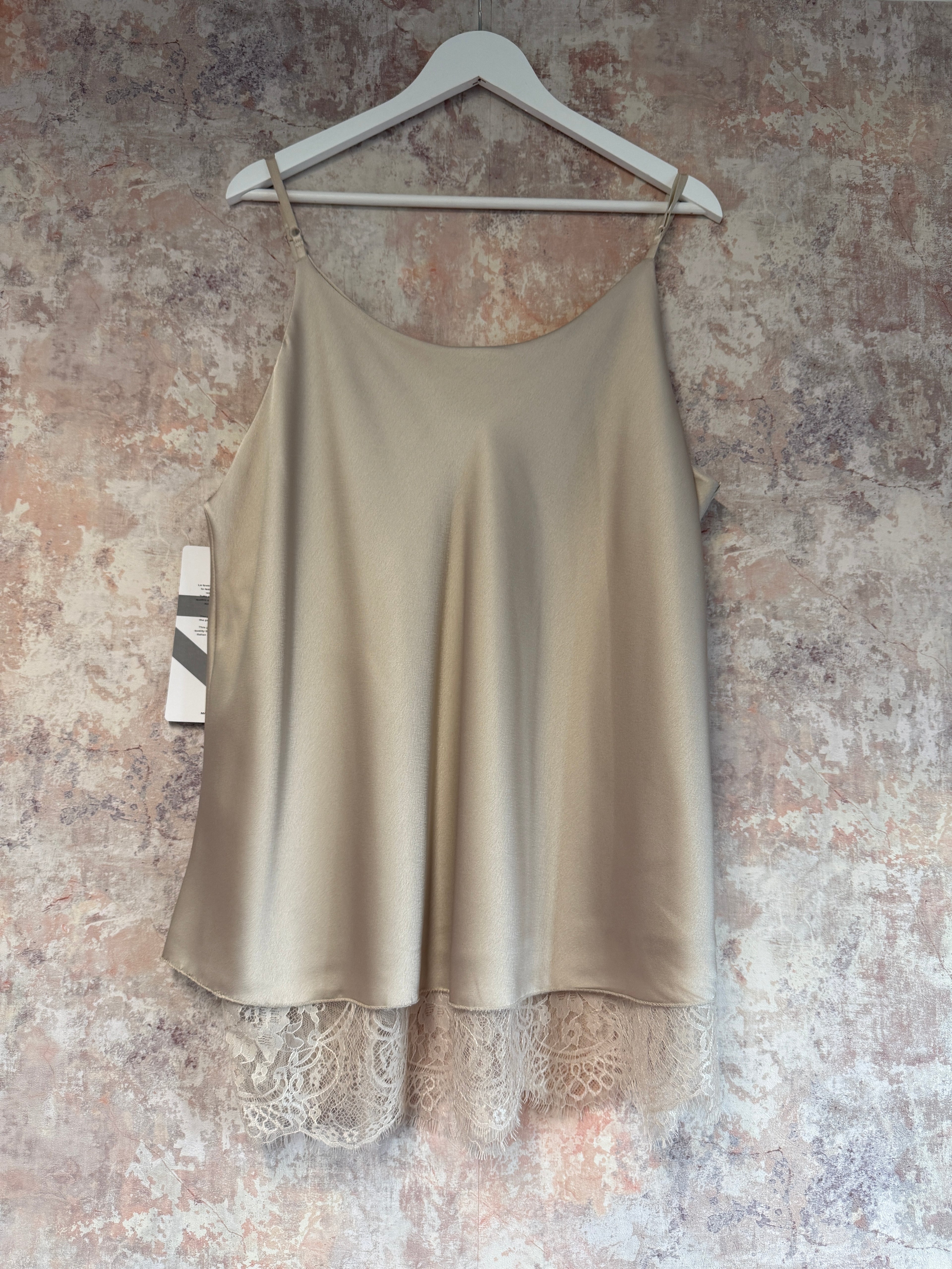 Satin feel lace bottom cami Champagne