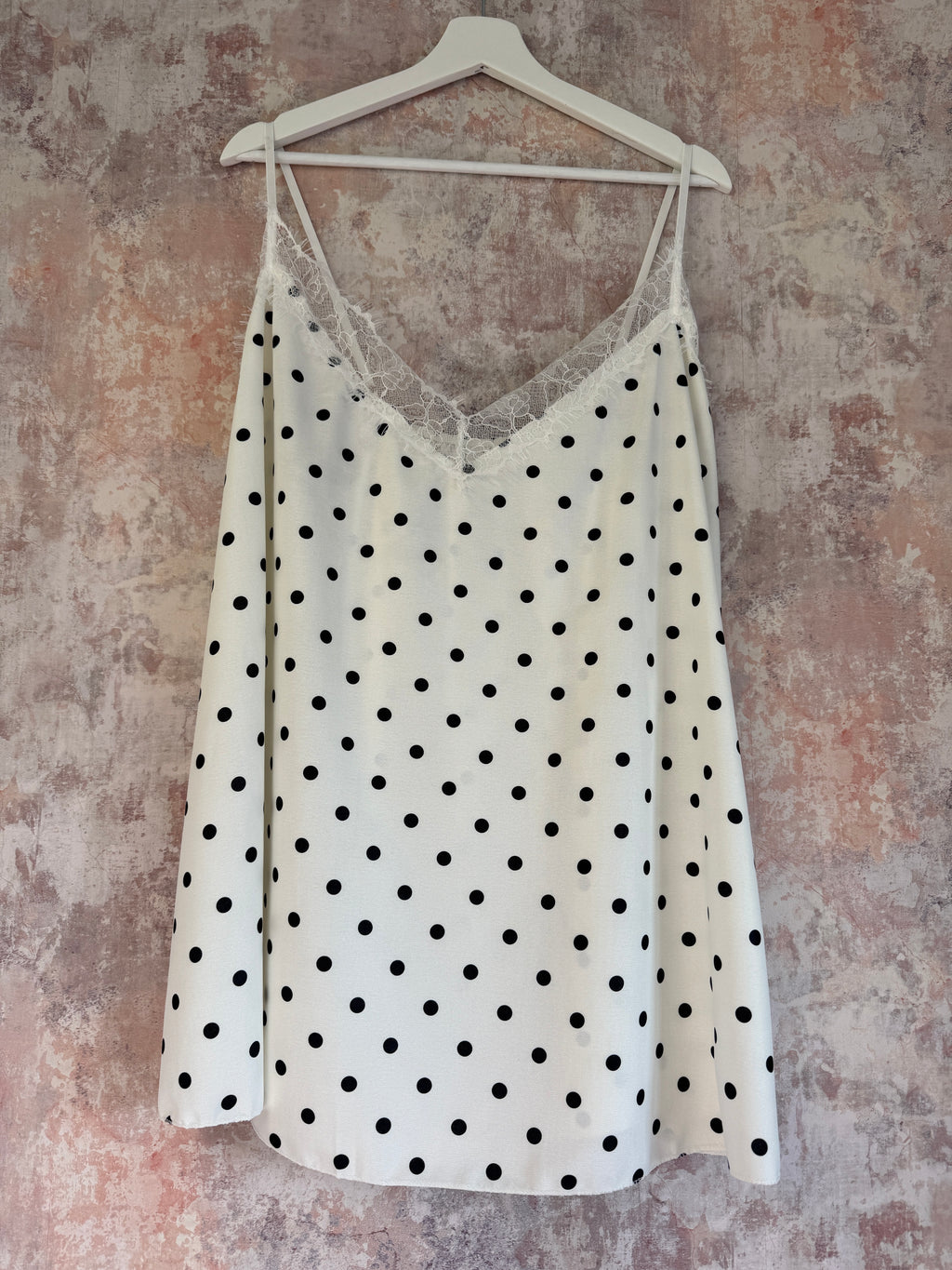 Silk feel lace top cami Polka Dot