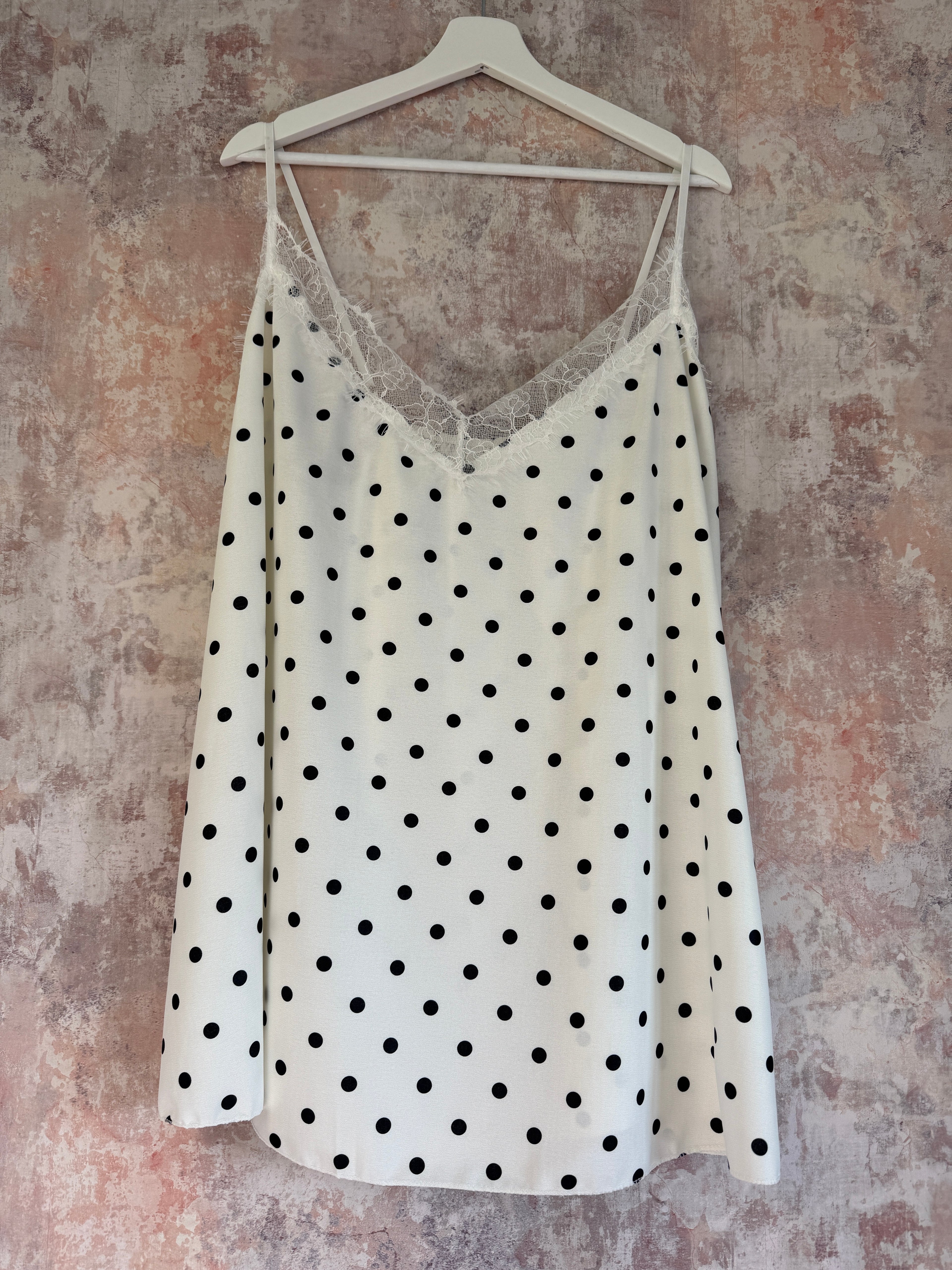 Silk feel lace top cami Polka Dot