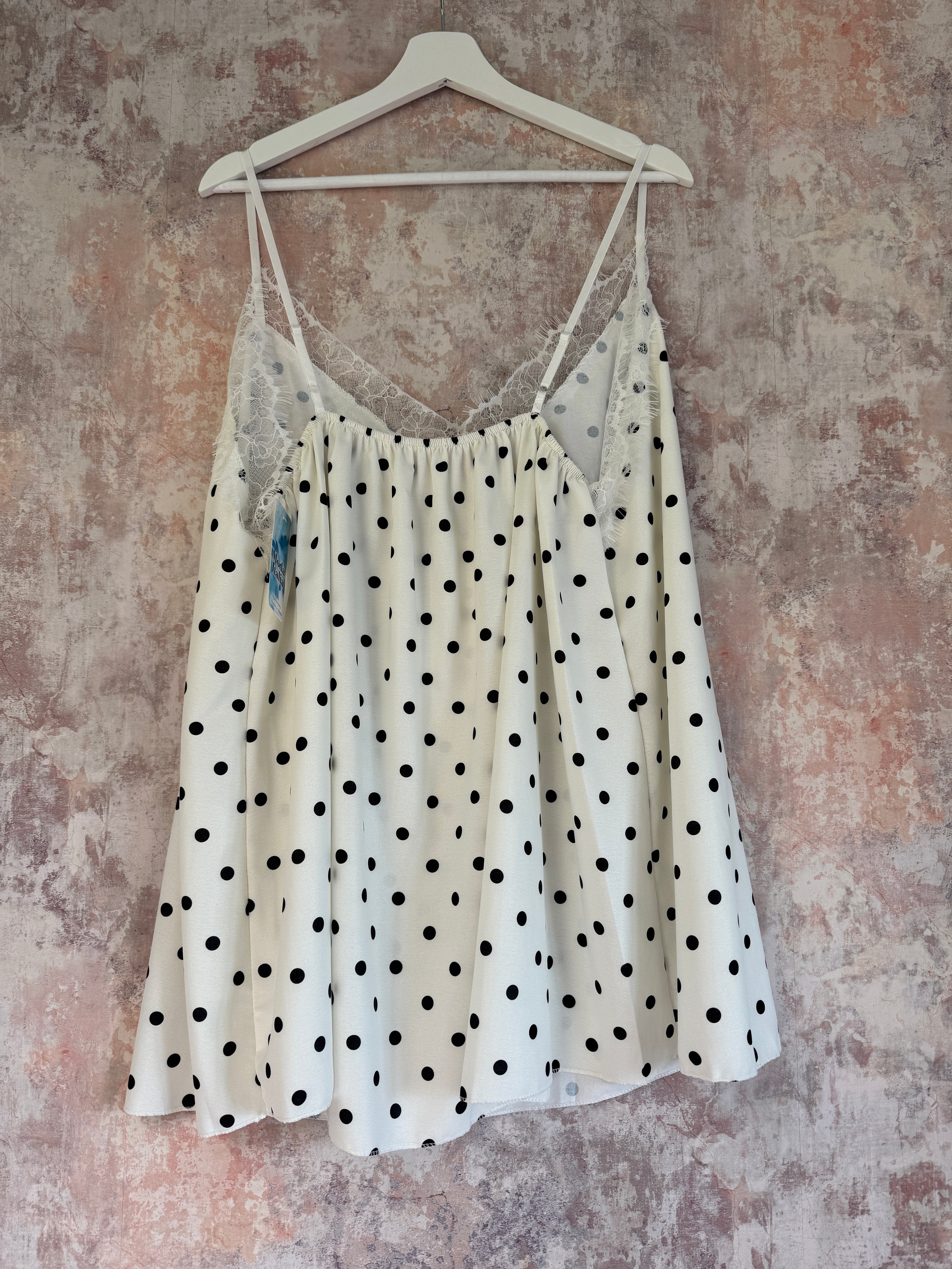 Silk feel lace top cami Polka Dot