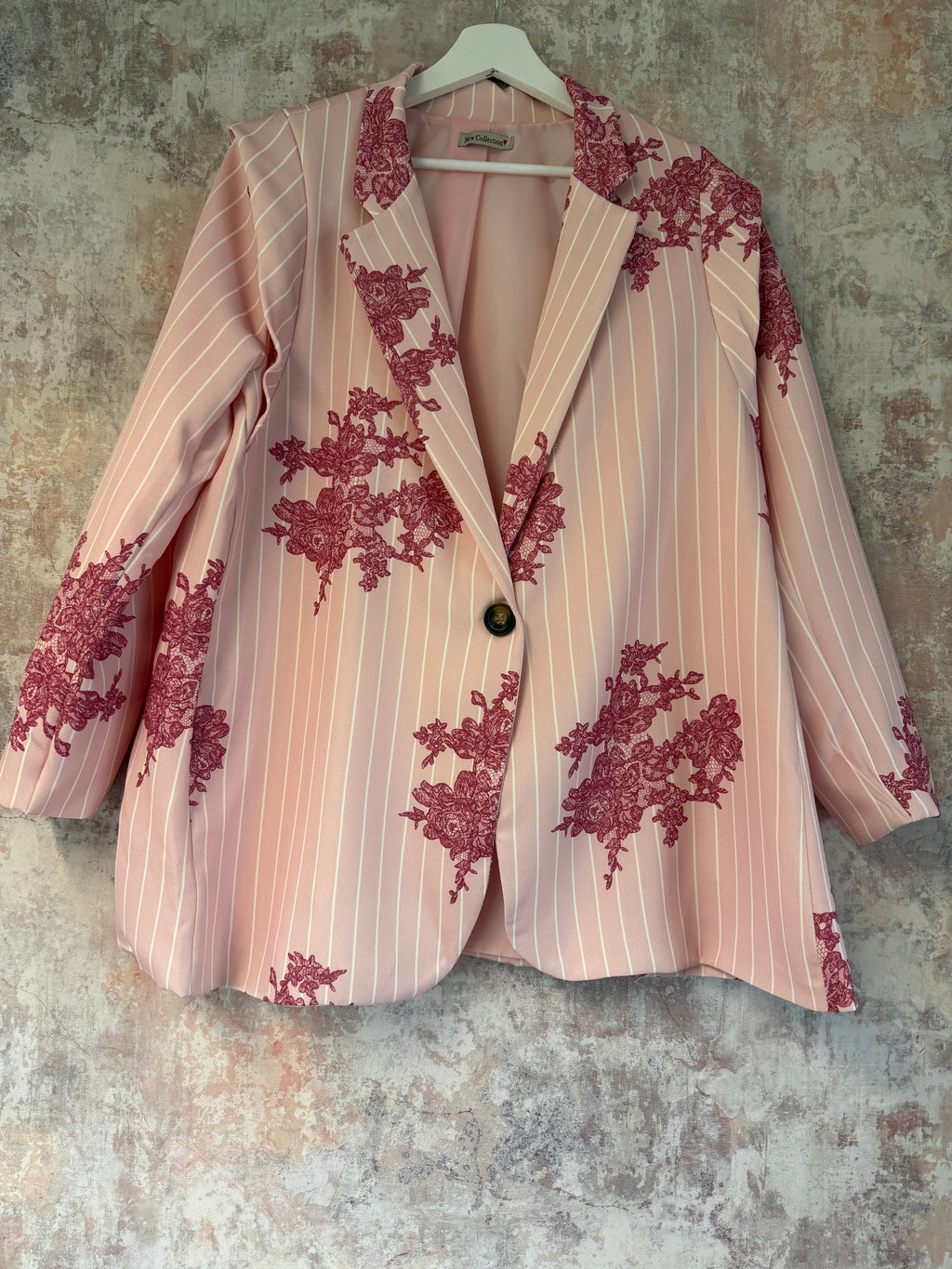Lace and Pinstripe Blazer Pink