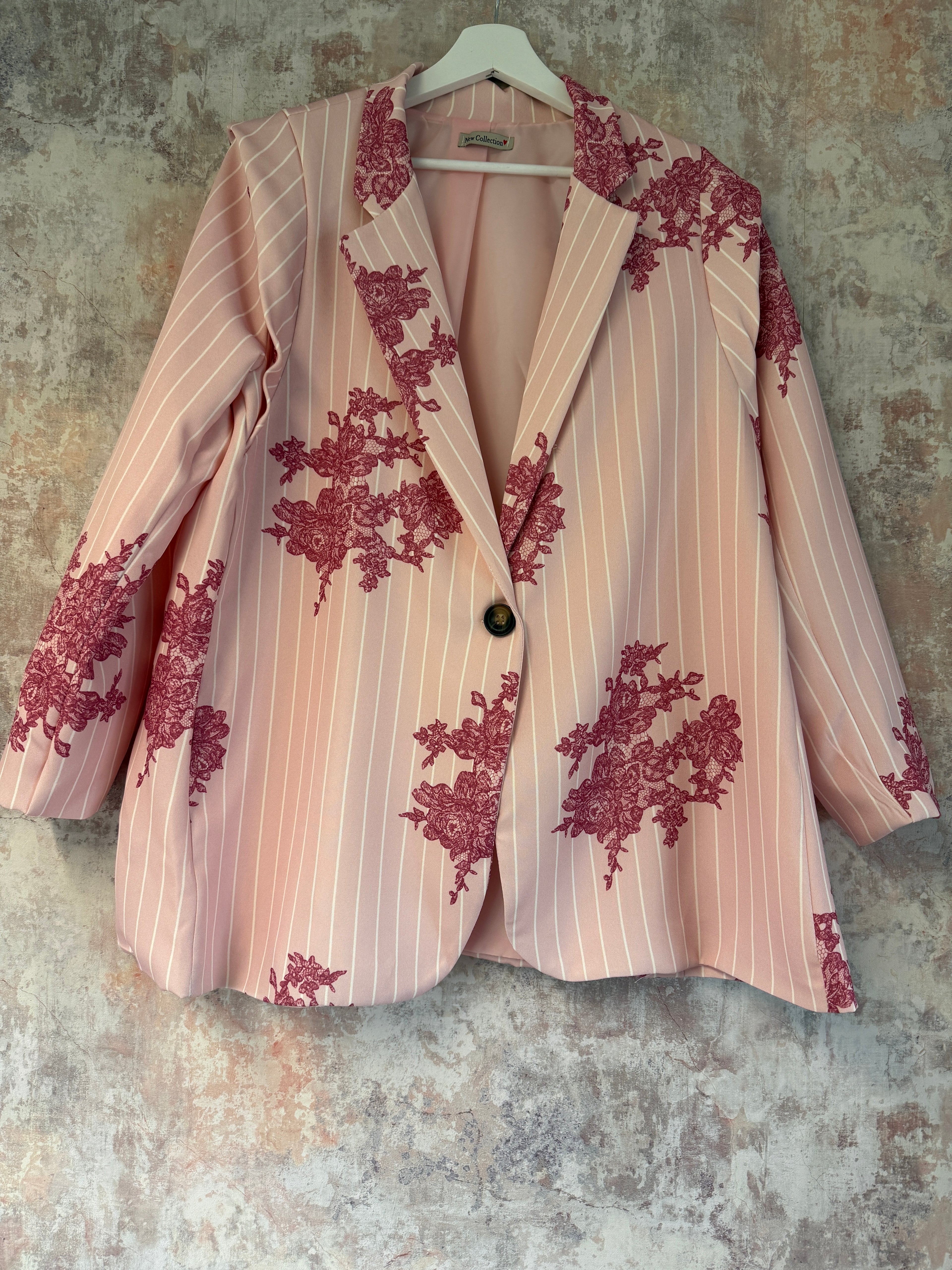 Lace and Pinstripe Blazer Pink