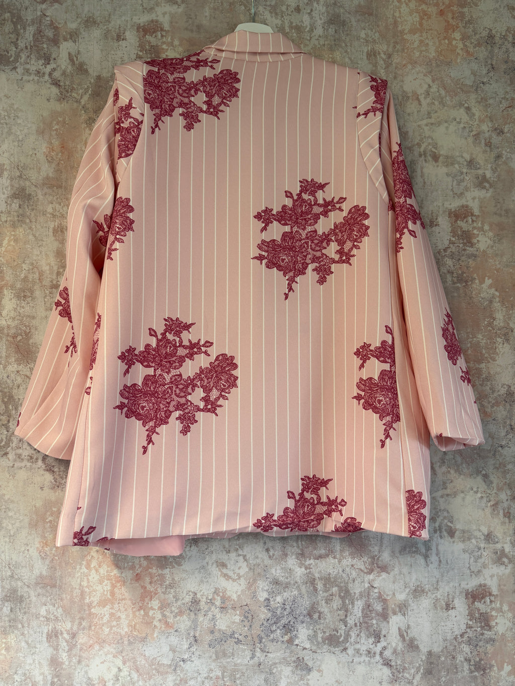 Lace and Pinstripe Blazer Pink