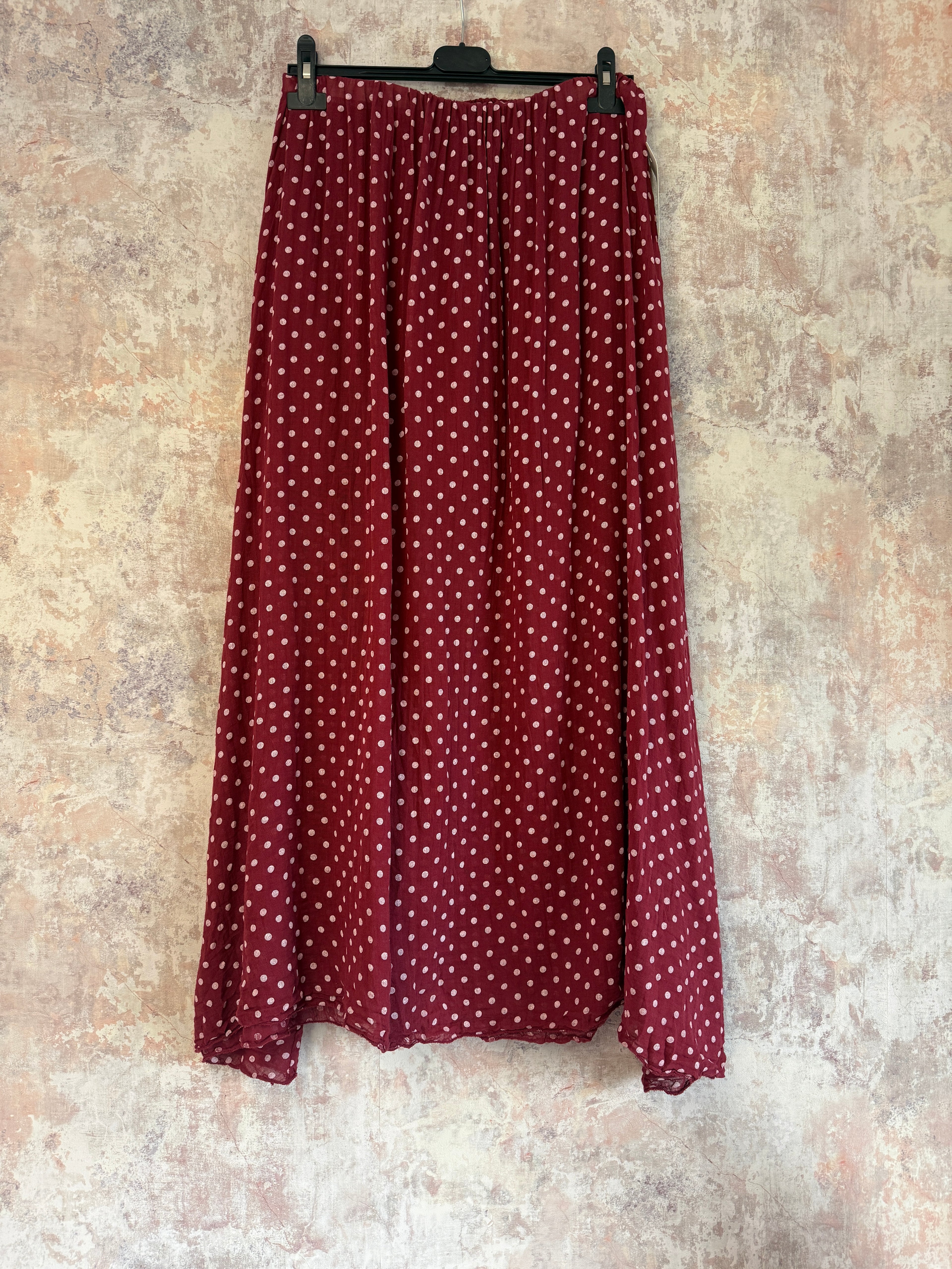 Cotton Polka Dot Skirt Deep Red