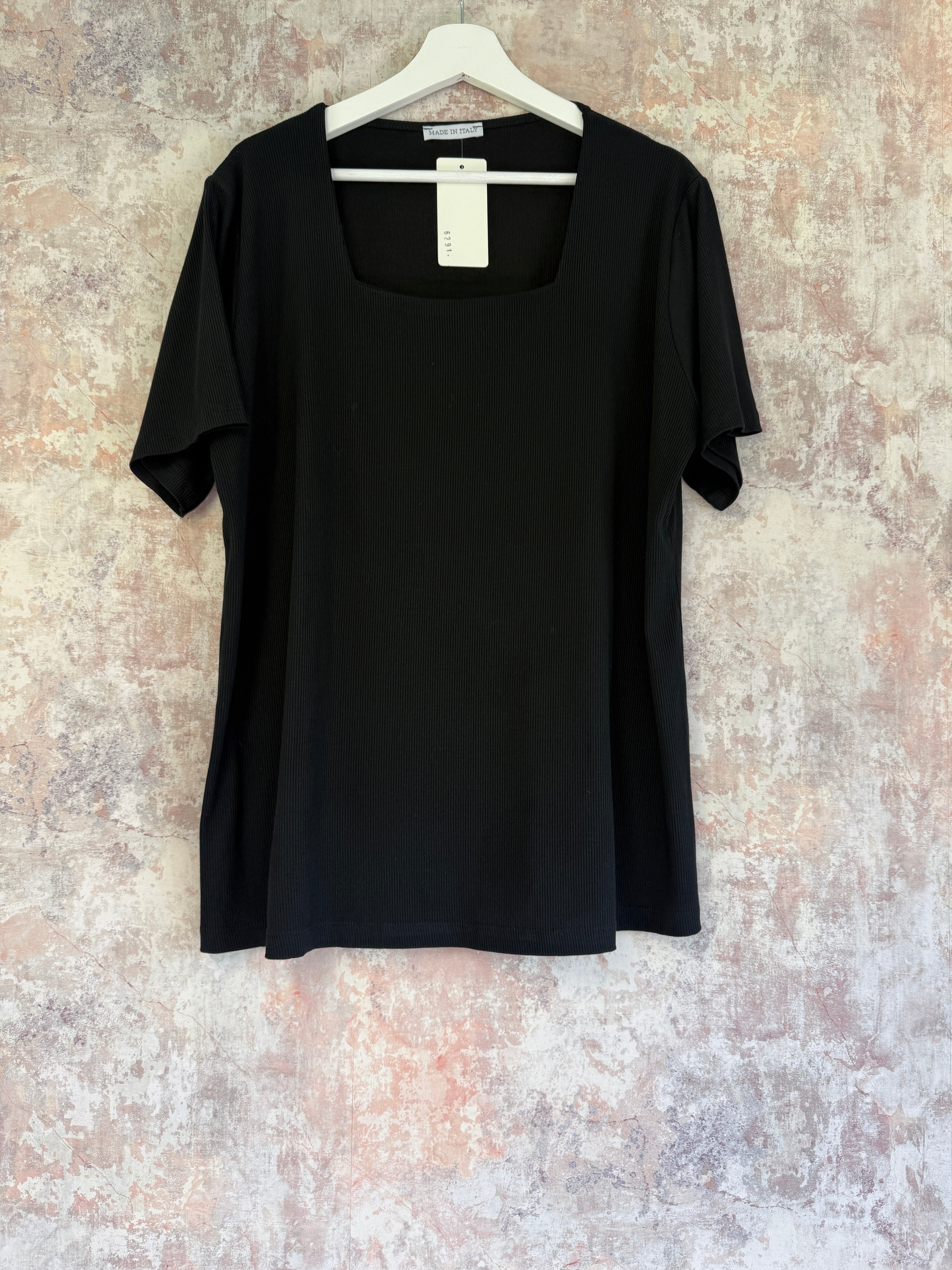 Ribbed square neck top black