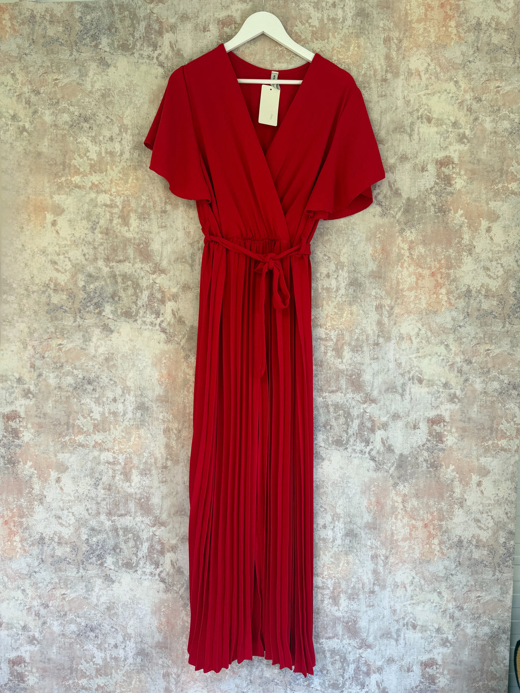 Pleated wide leg jumpsuit Red