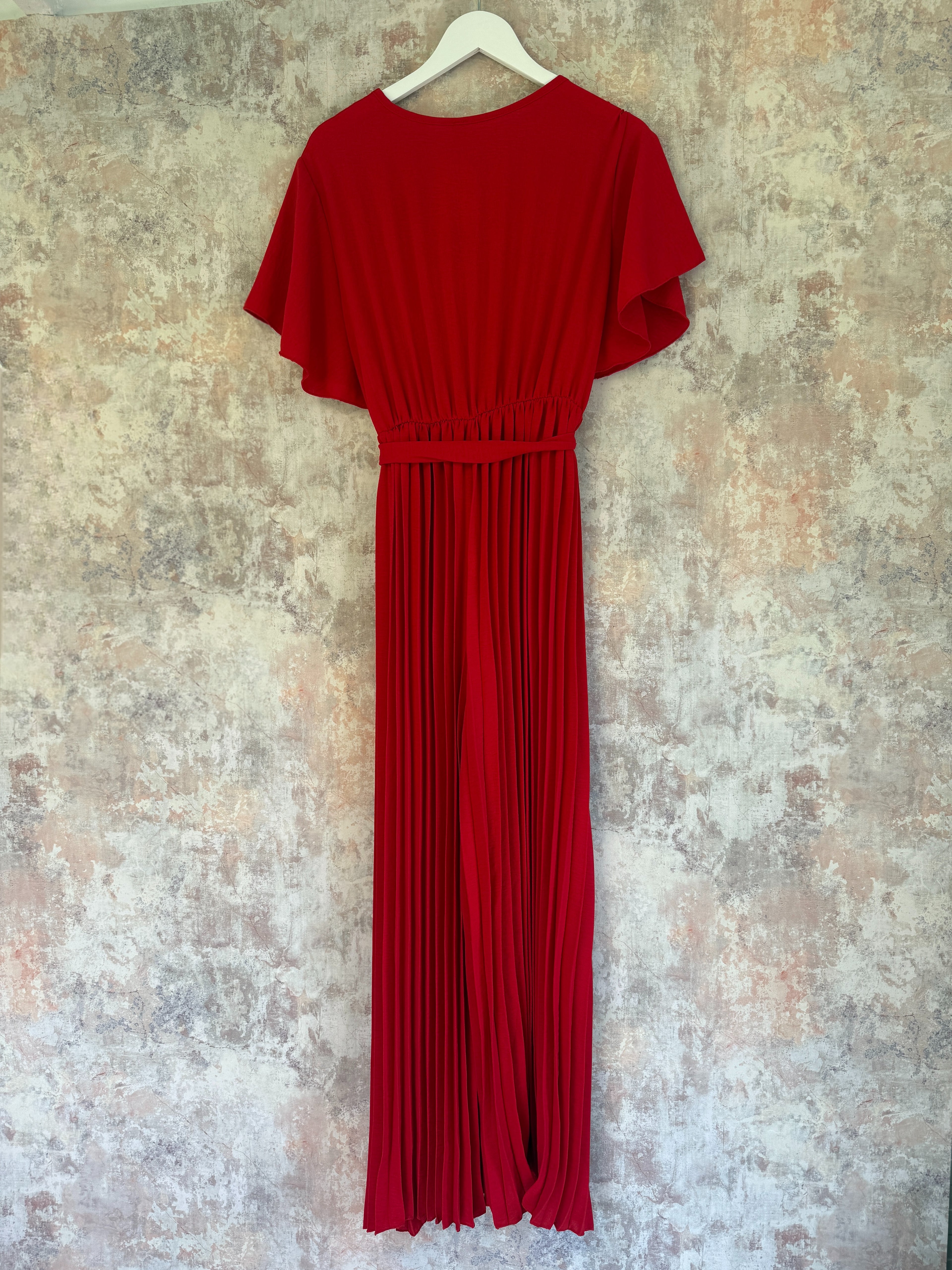 Pleated wide leg jumpsuit Red