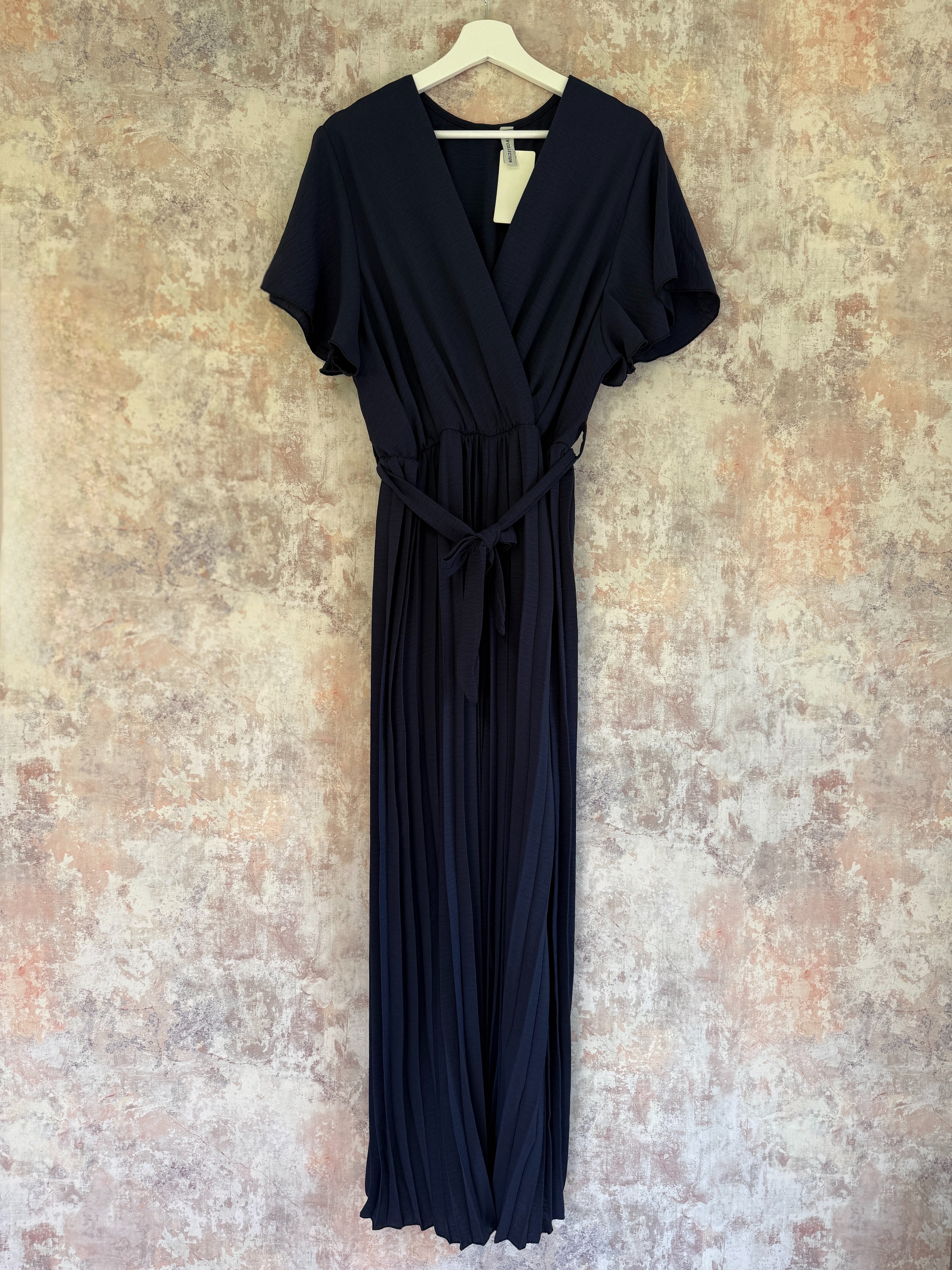 Pleated wide leg jumpsuit navy