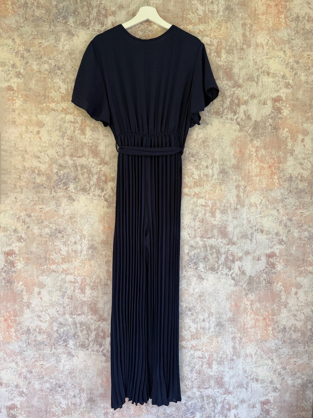 Pleated wide leg jumpsuit navy