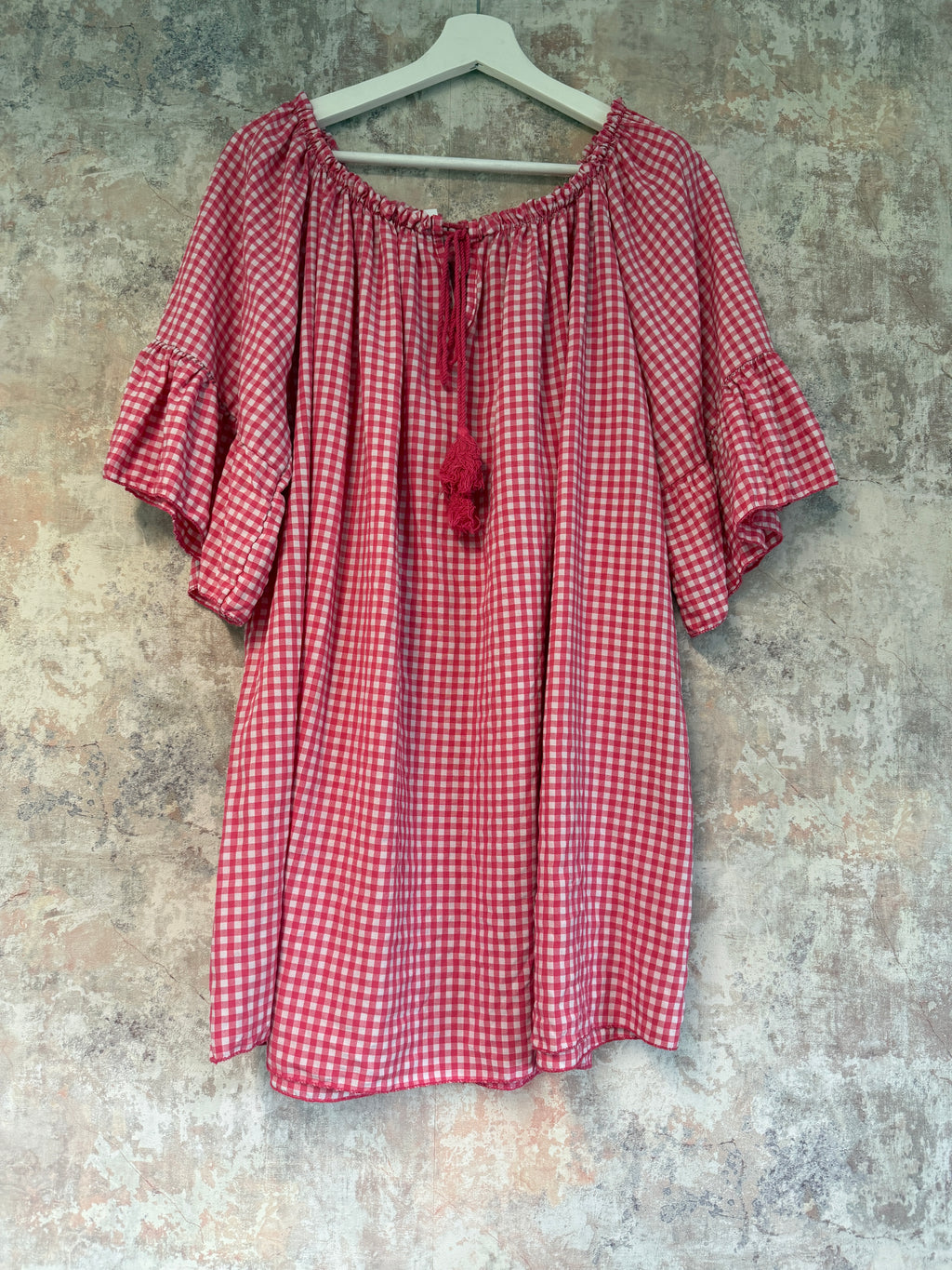 Raspberry check blouse