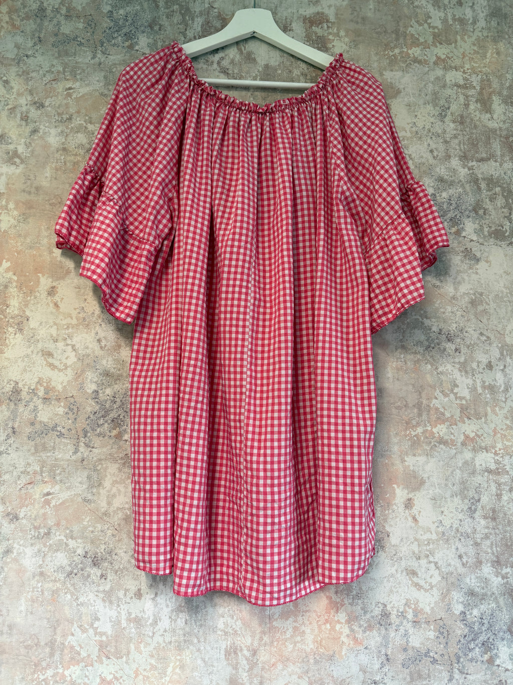 Raspberry check blouse