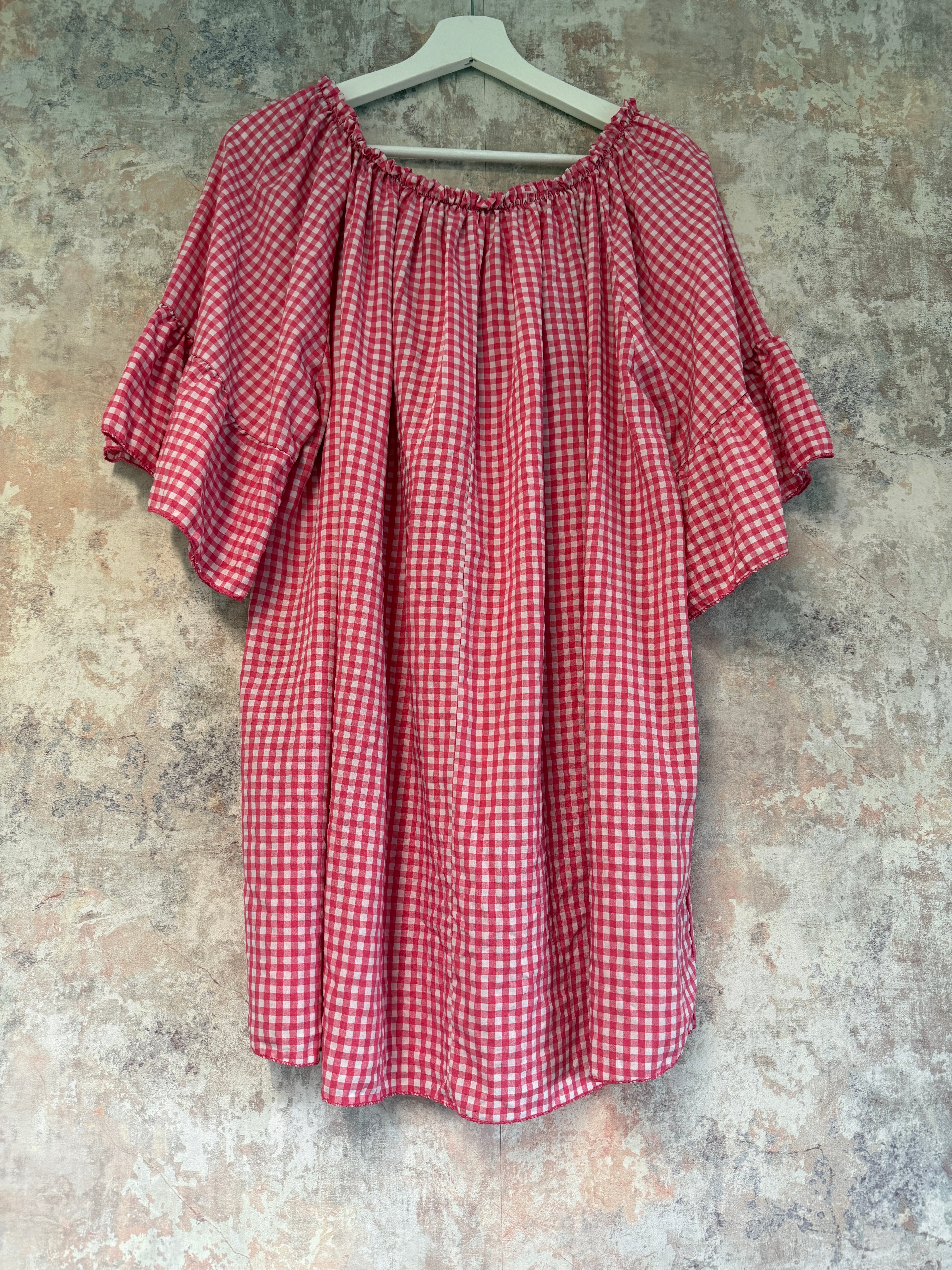 Raspberry check blouse