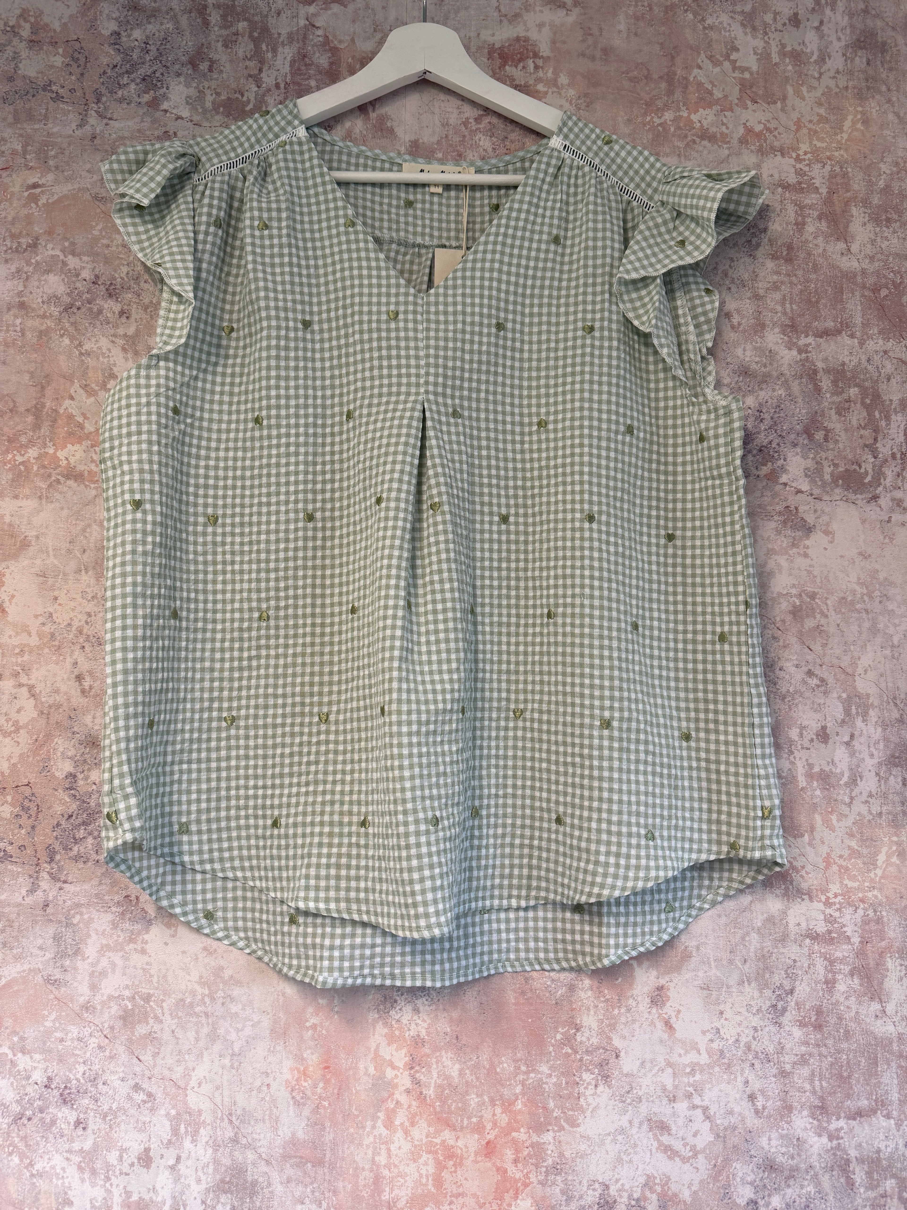 Gingham embroidered heart top