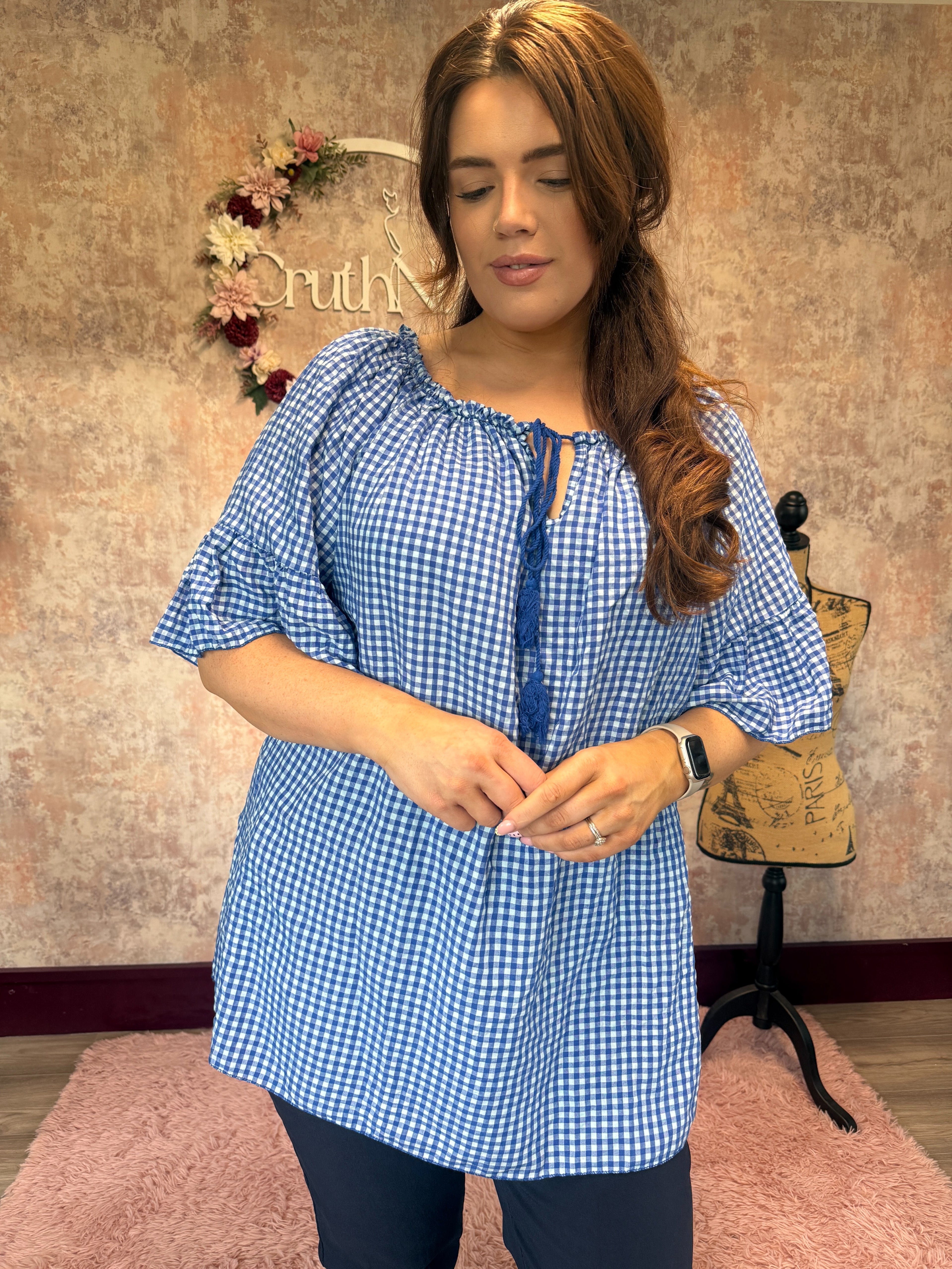 Royal blue check blouse