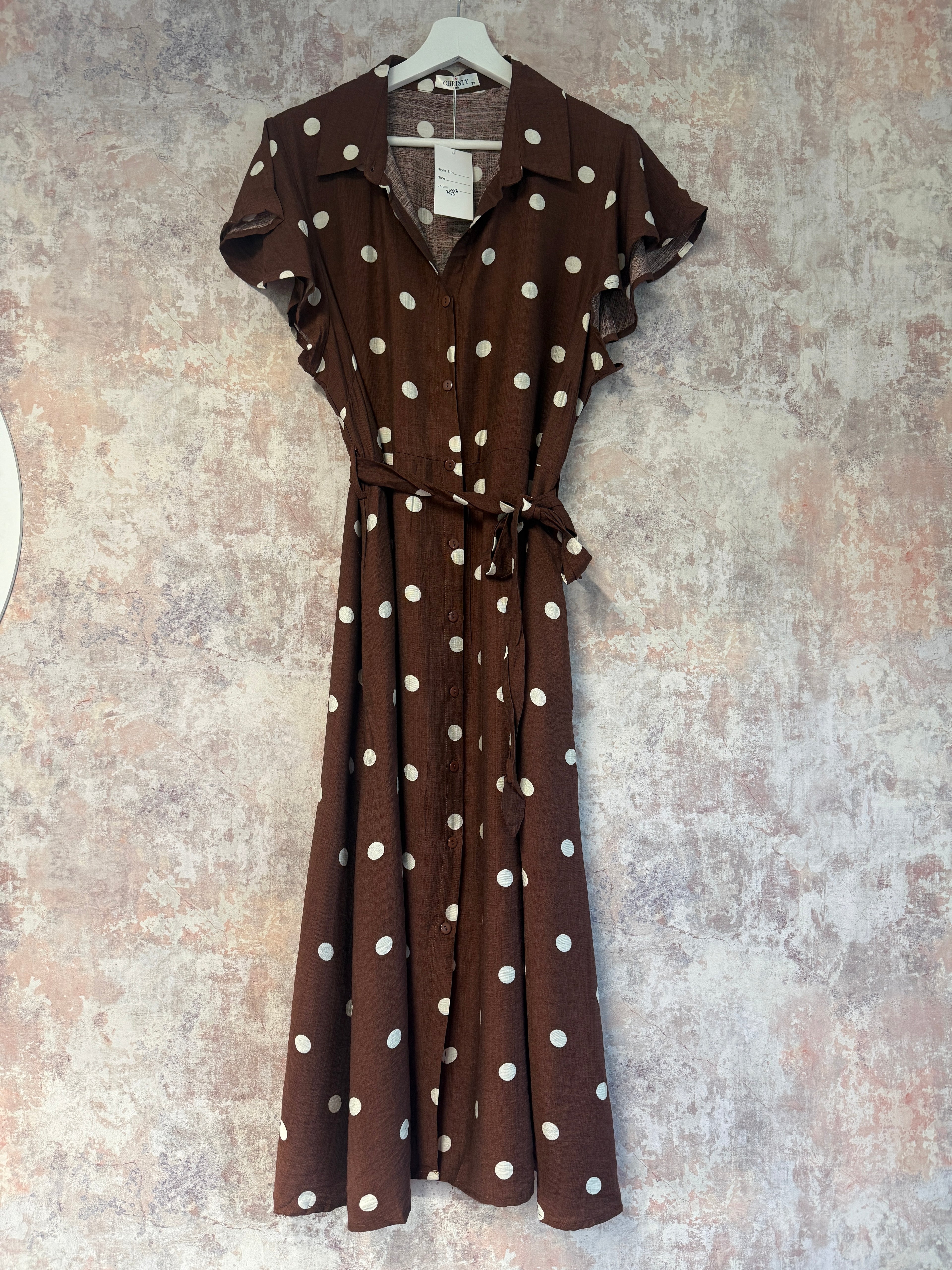 Polka Dot shirt Dress Brown and white