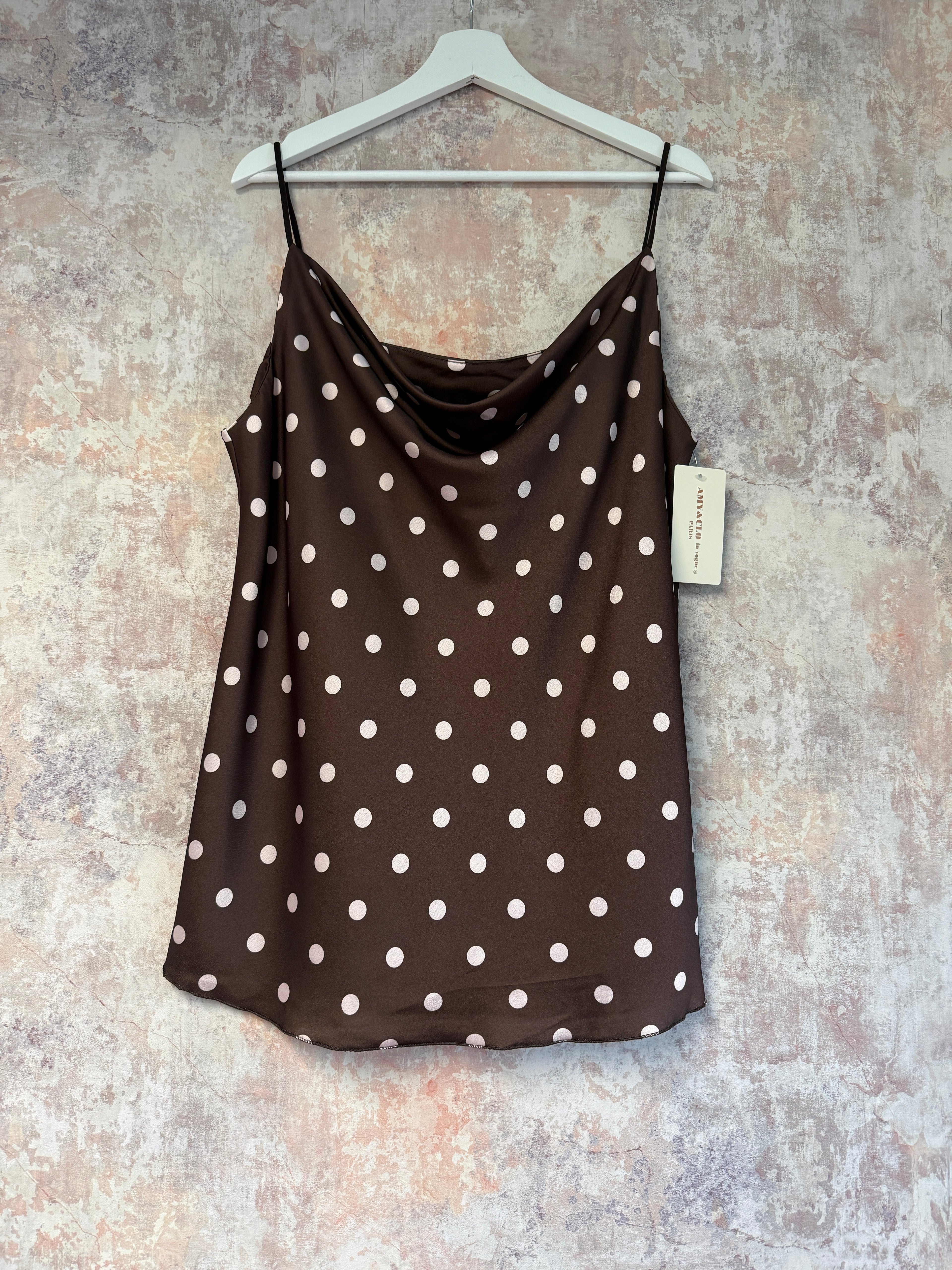 Cowl neck cami Polka Dot Brown & Pink