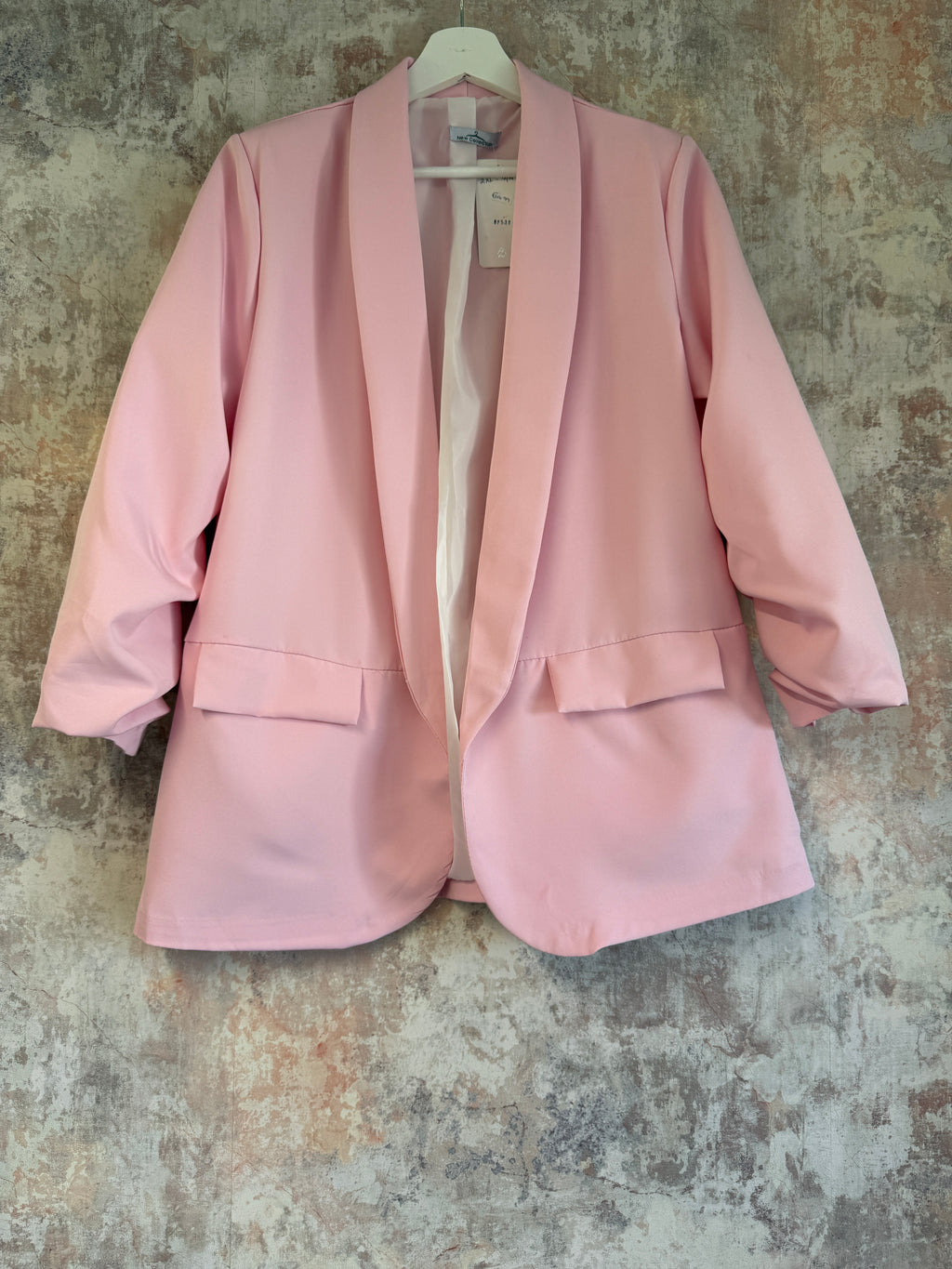 Ruched Sleeve Blazer Baby Pink