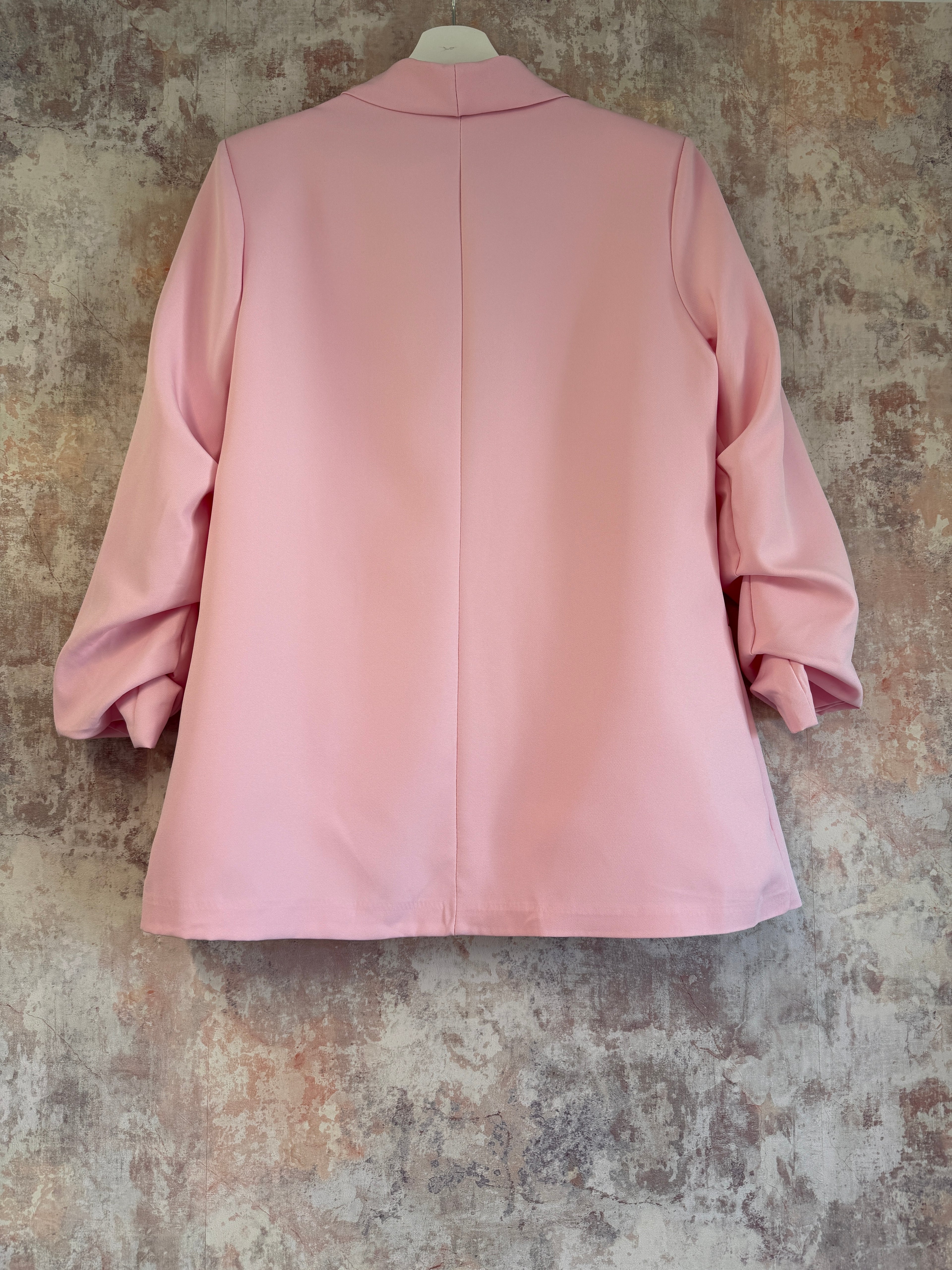 Ruched Sleeve Blazer Baby Pink