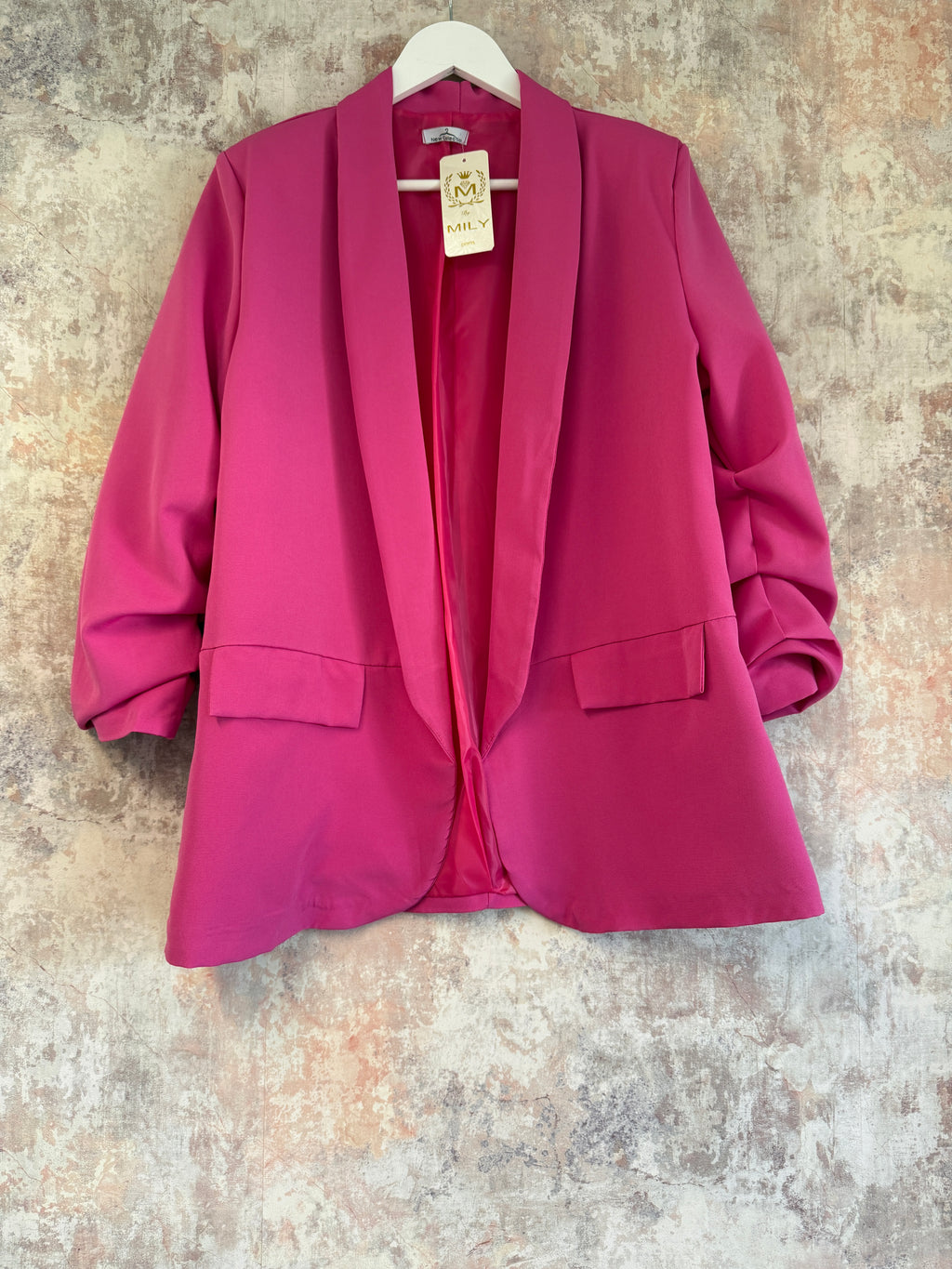 Ruched Sleeve Blazer Baby Cerise Pink
