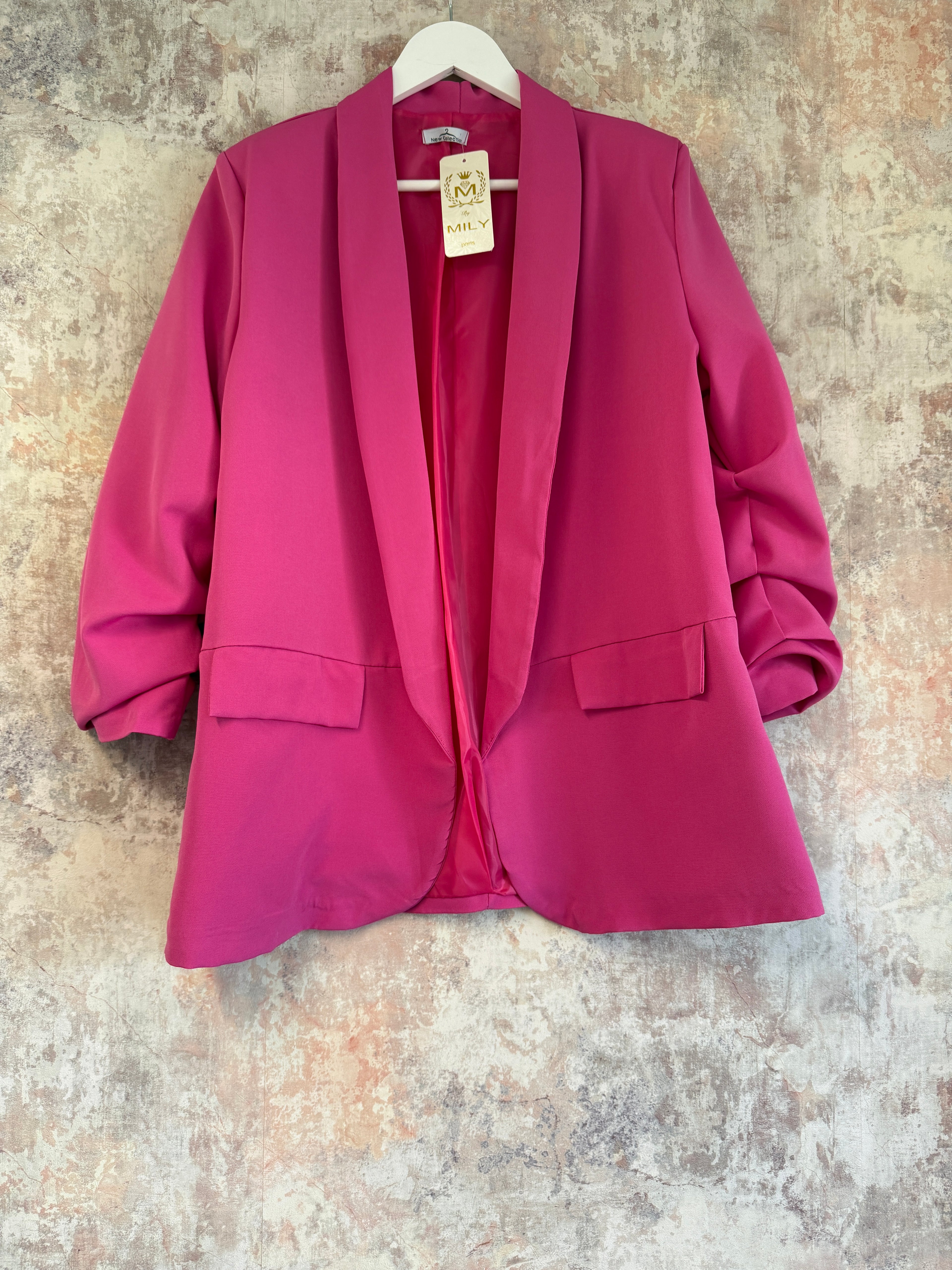 Ruched Sleeve Blazer Baby Cerise Pink