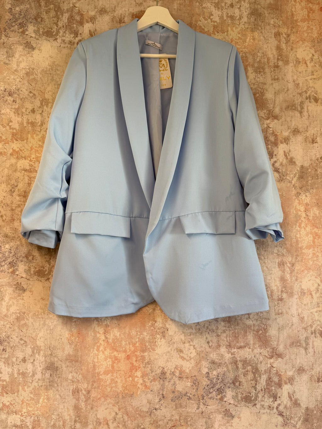 Ruched Sleeve Blazer Baby Blue
