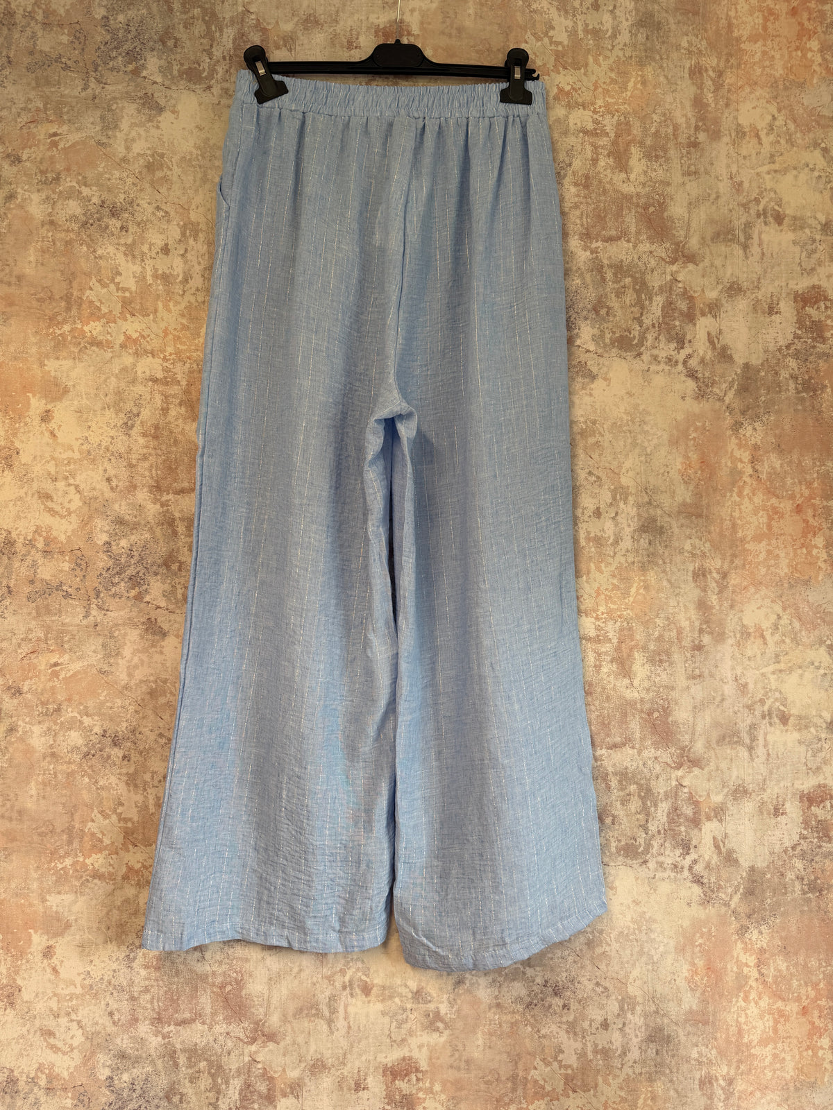 Silver Pinstripe Wide Leg Trousers Blue