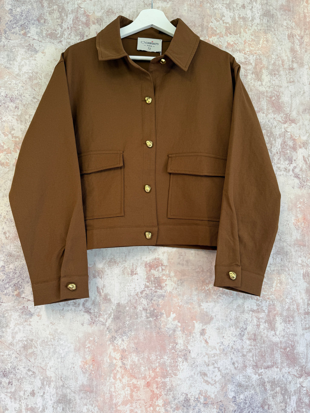 Cropped style gold button jacket