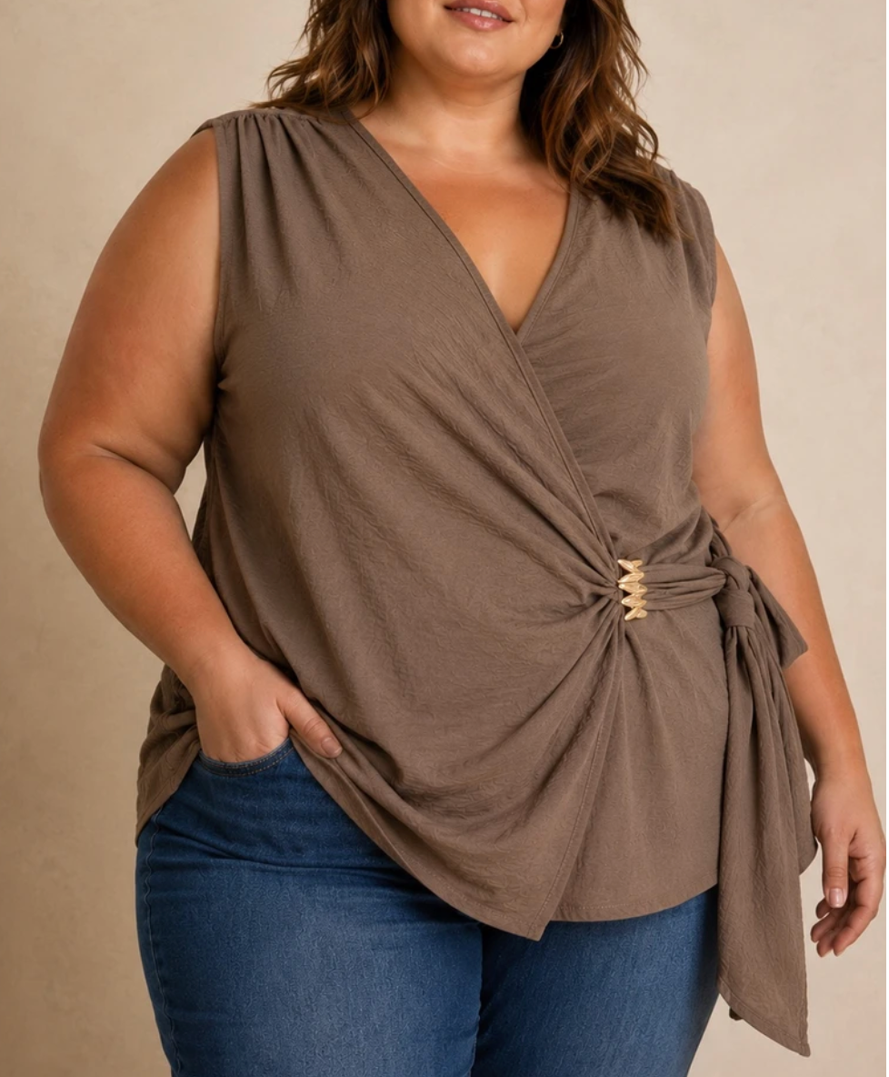 Gold Brooche wrap style blouse