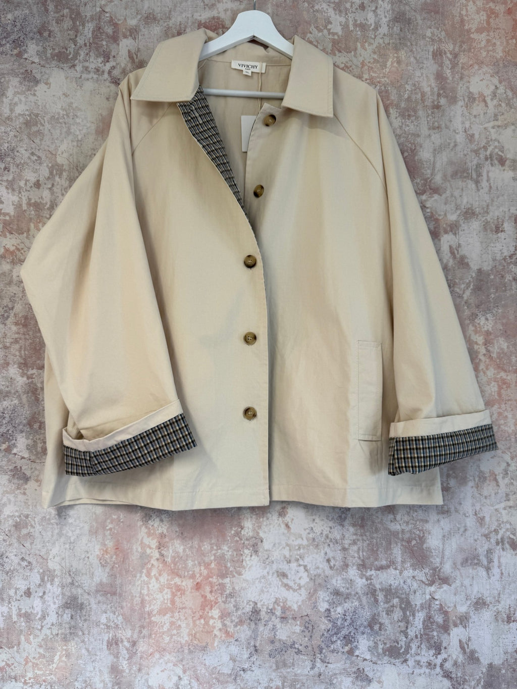 "Gimme Gingham" Trench Beige and Navy