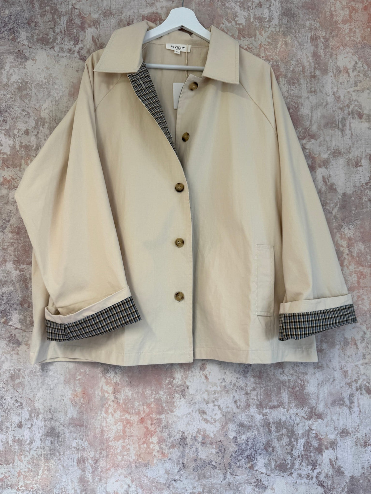 "Gimme Gingham" Trench Beige and Navy
